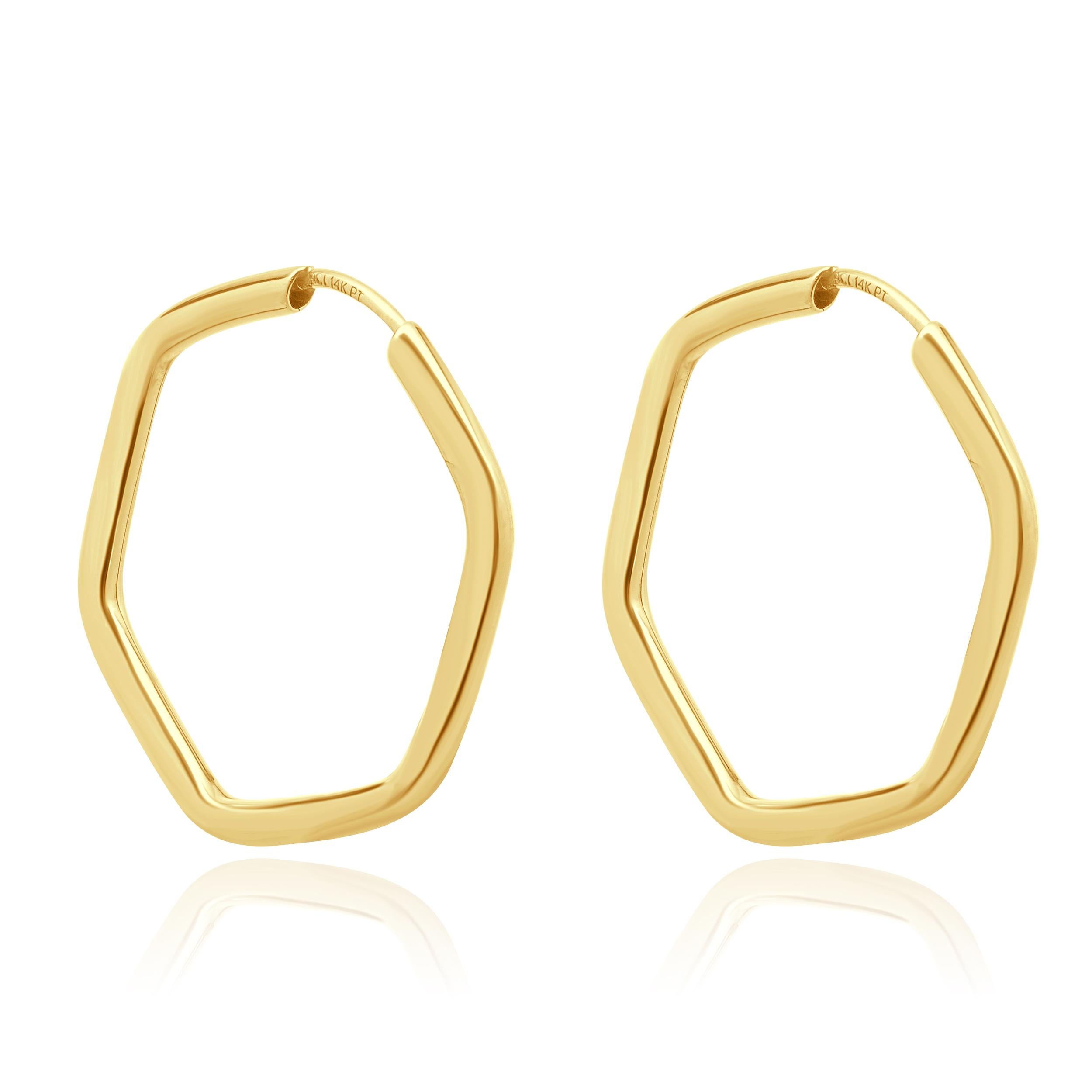 Pendientes de aro hexagonales de oro amarillo de 14 quilates en Excelente estado para la venta en Scottsdale, AZ