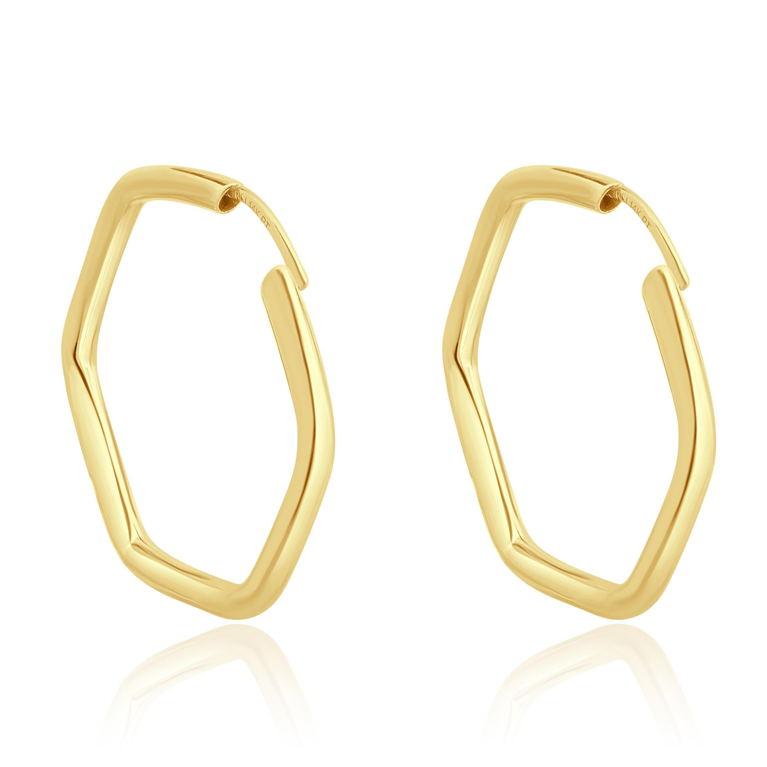 De las mujeres Pendientes de aro hexagonales de oro amarillo de 14 quilates en venta