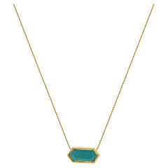 14 Karat Yellow Gold Hexagon Turquoise Necklace