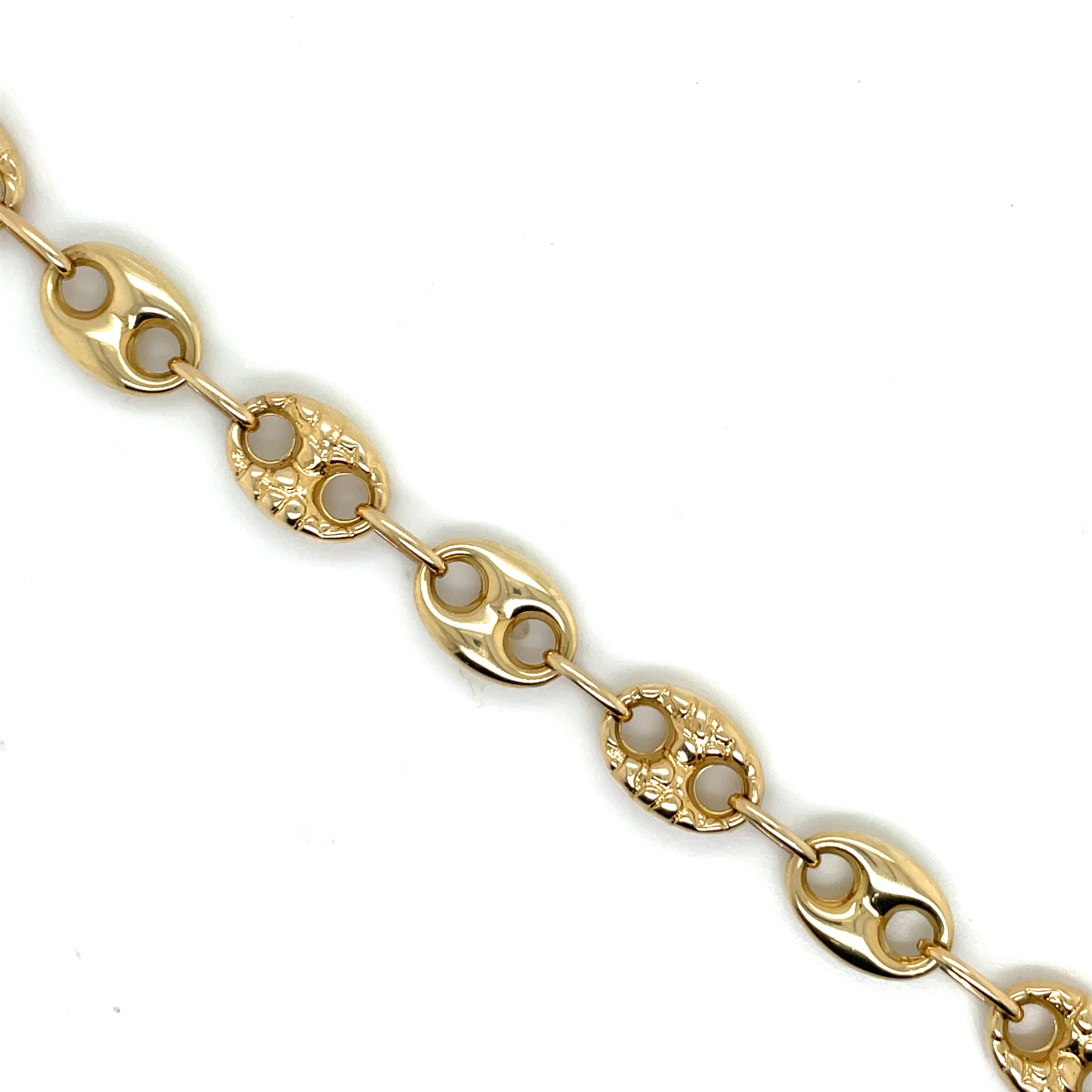 14 Karat Gelbgold Hochglanzpoliertes & gehämmertes Mariner-Gliederarmband 7,8 Gramm 5