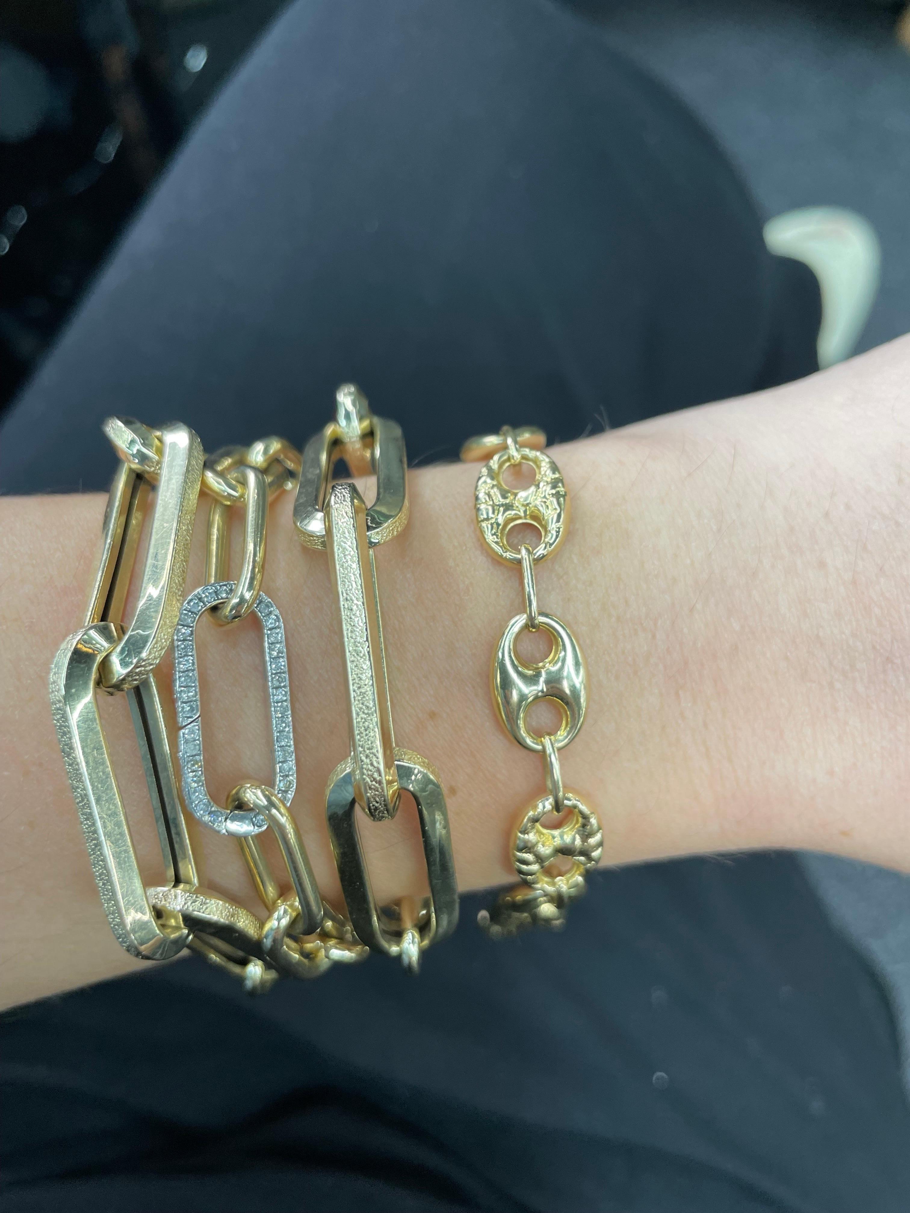 14 Karat Gelbgold Hochglanzpoliertes & gehämmertes Mariner-Gliederarmband 7,8 Gramm 7
