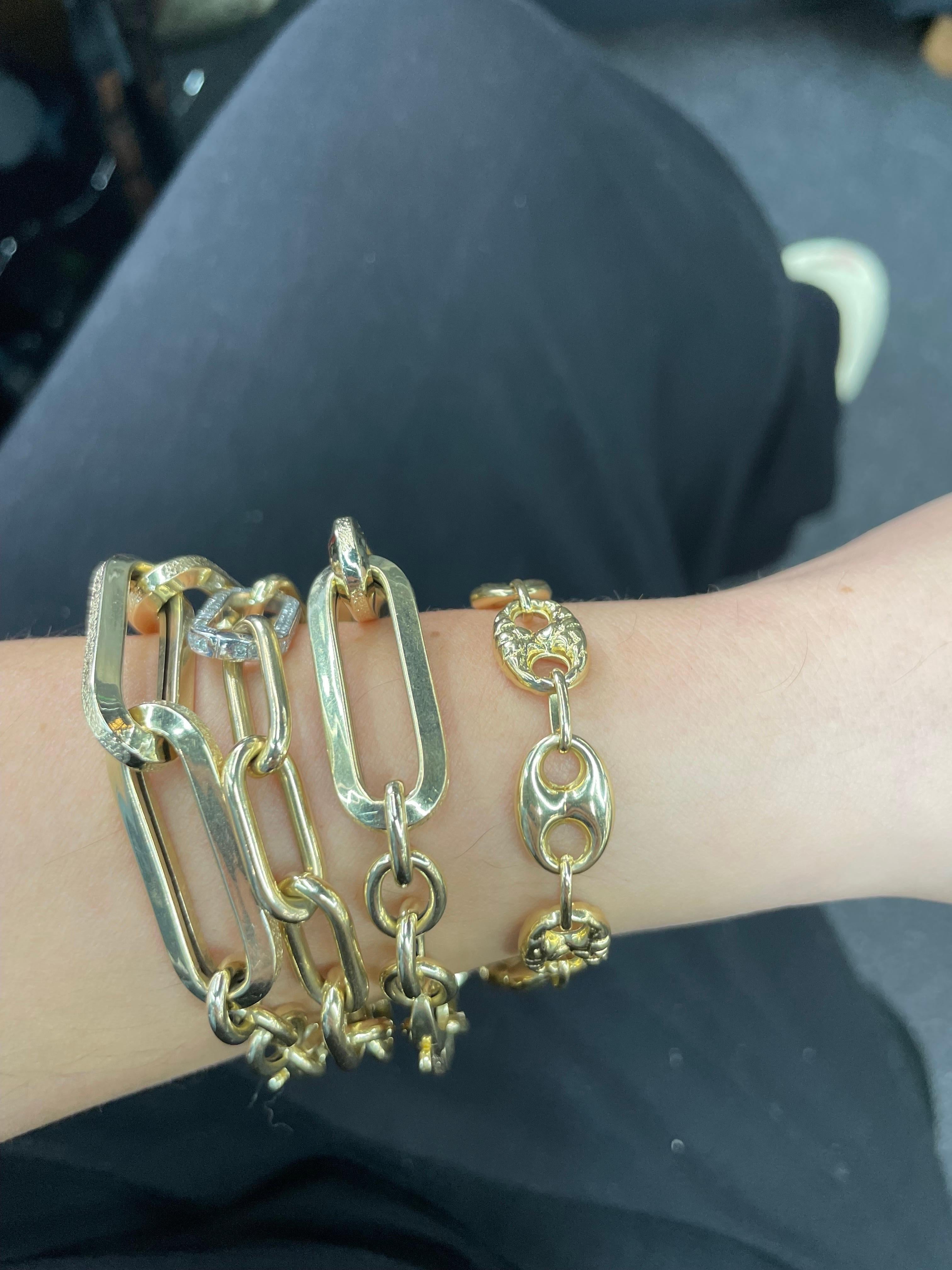 14 Karat Gelbgold Hochglanzpoliertes & gehämmertes Mariner-Gliederarmband 7,8 Gramm 8
