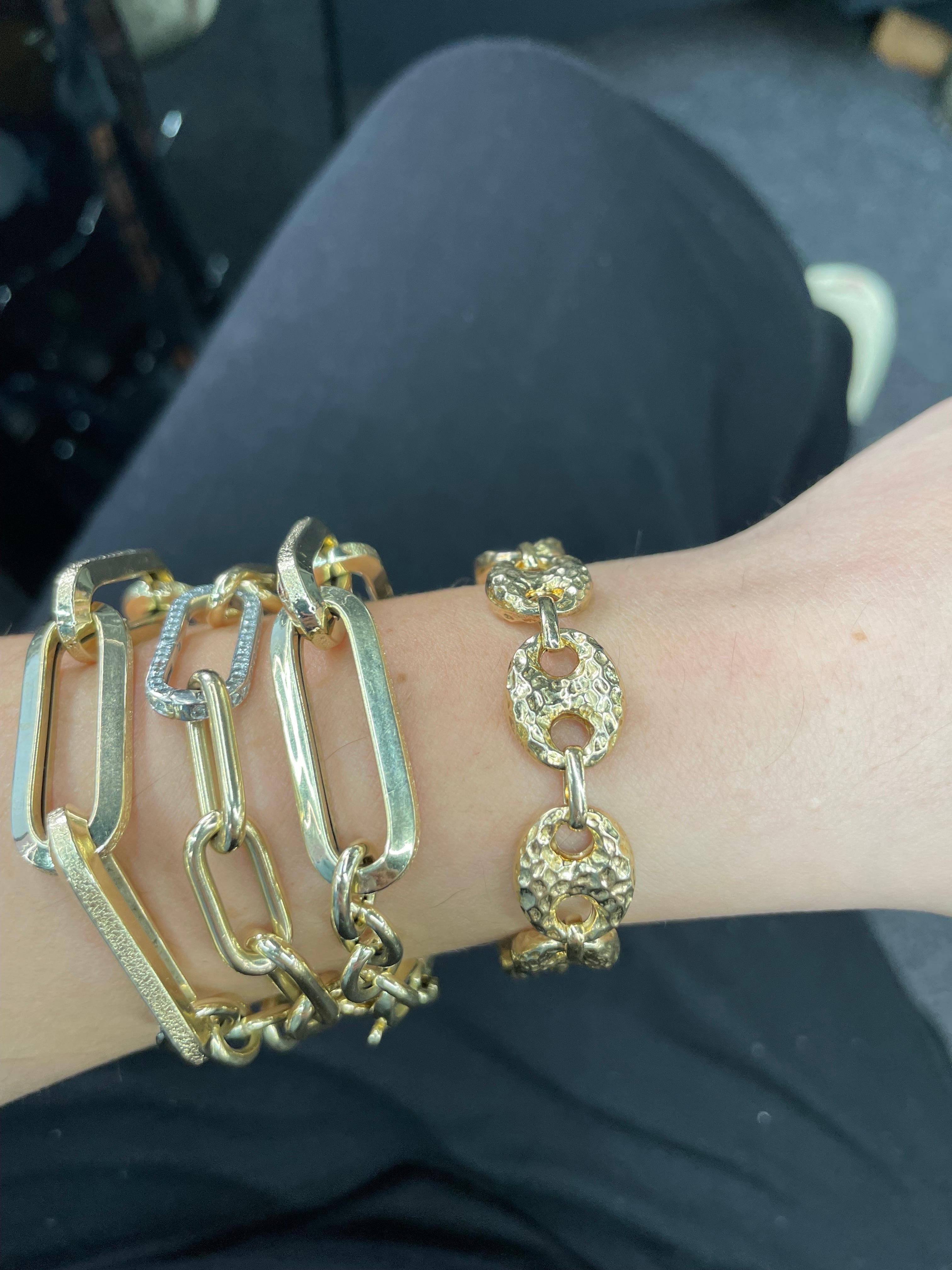 14 Karat Gelbgold Hochglanzpoliertes & gehämmertes Mariner-Gliederarmband 7,8 Gramm 10