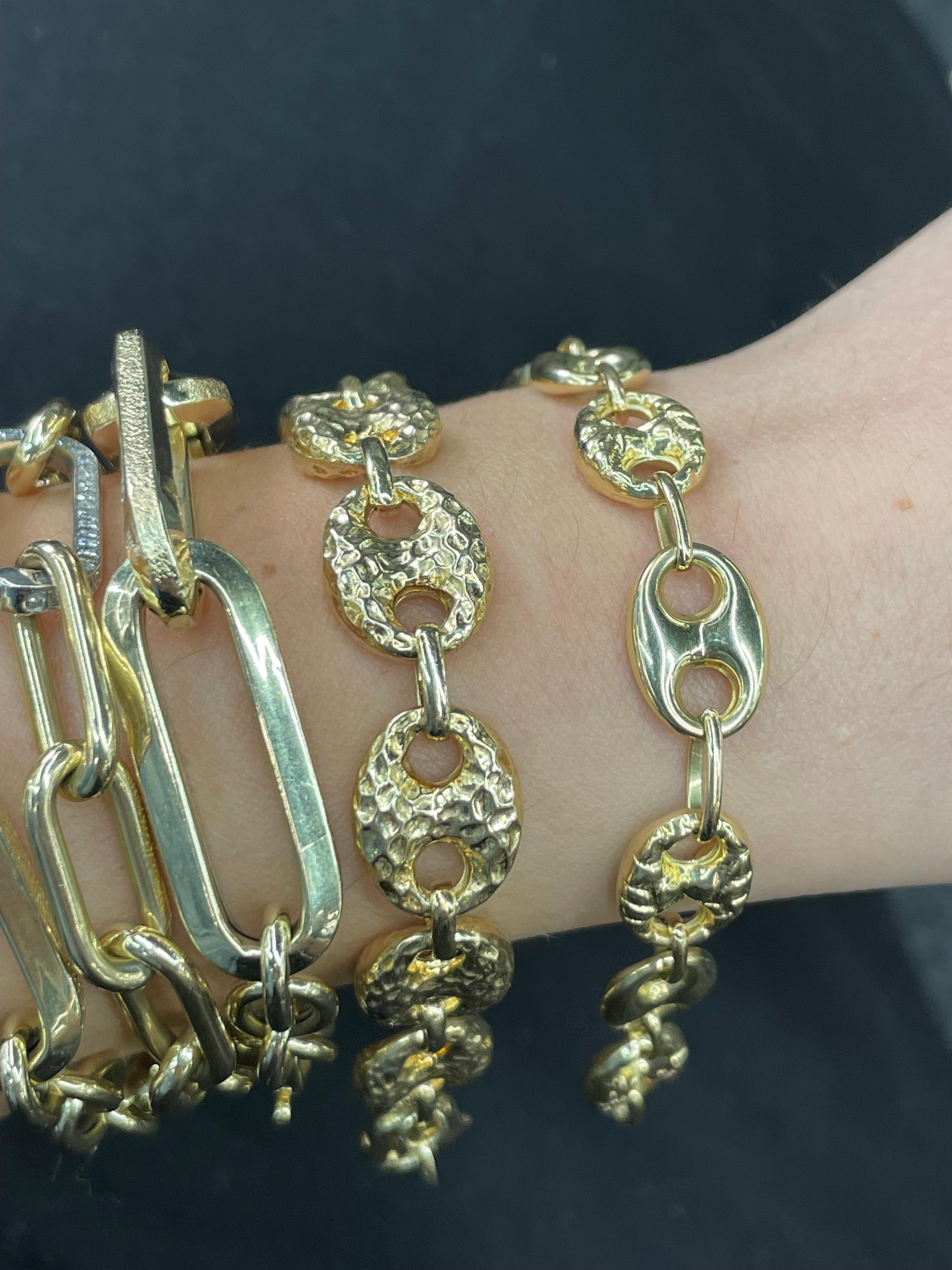 14 Karat Gelbgold Hochglanzpoliertes & gehämmertes Mariner-Gliederarmband 7,8 Gramm 11