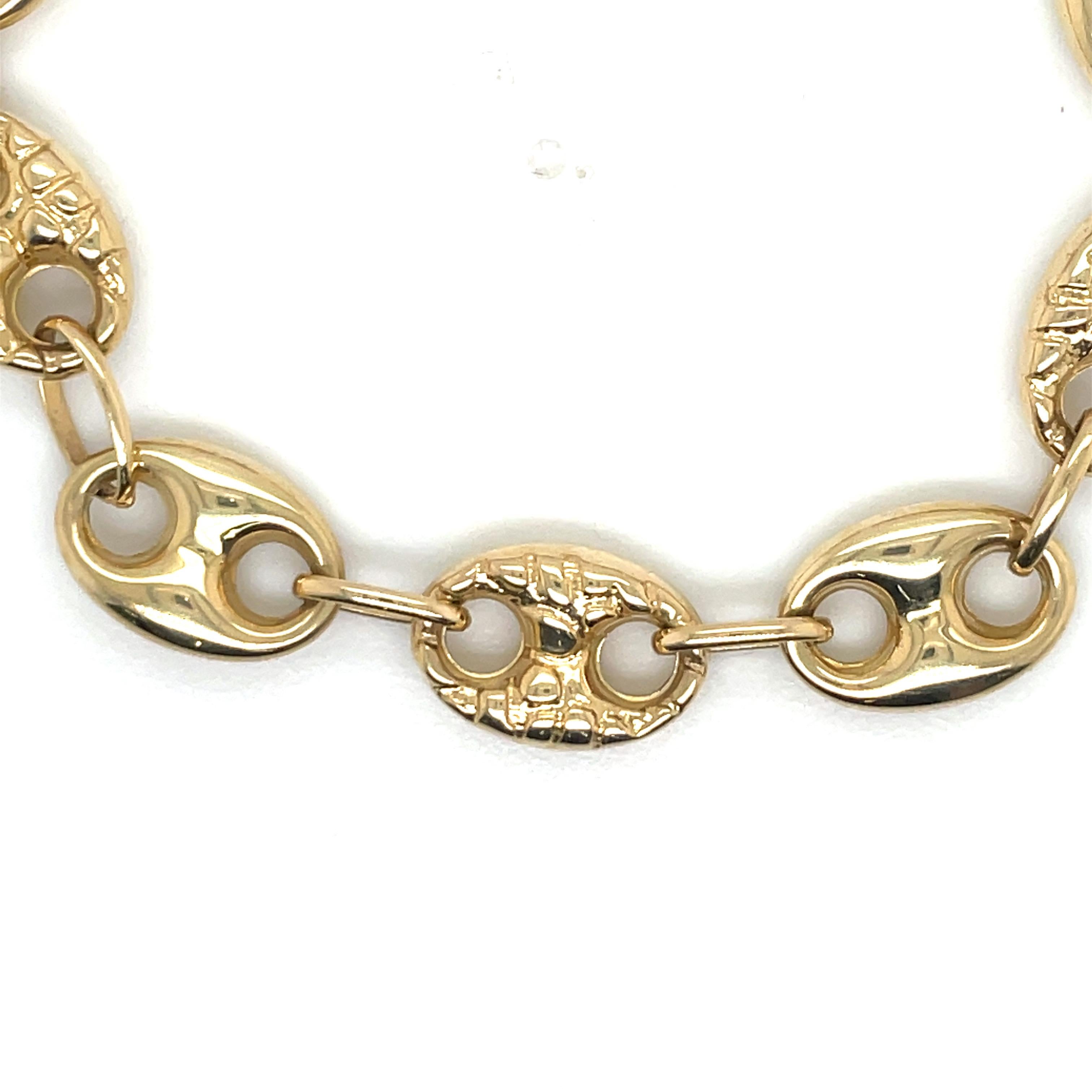 14 Karat Gelbgold Hochglanzpoliertes & gehämmertes Mariner-Gliederarmband 7,8 Gramm Damen