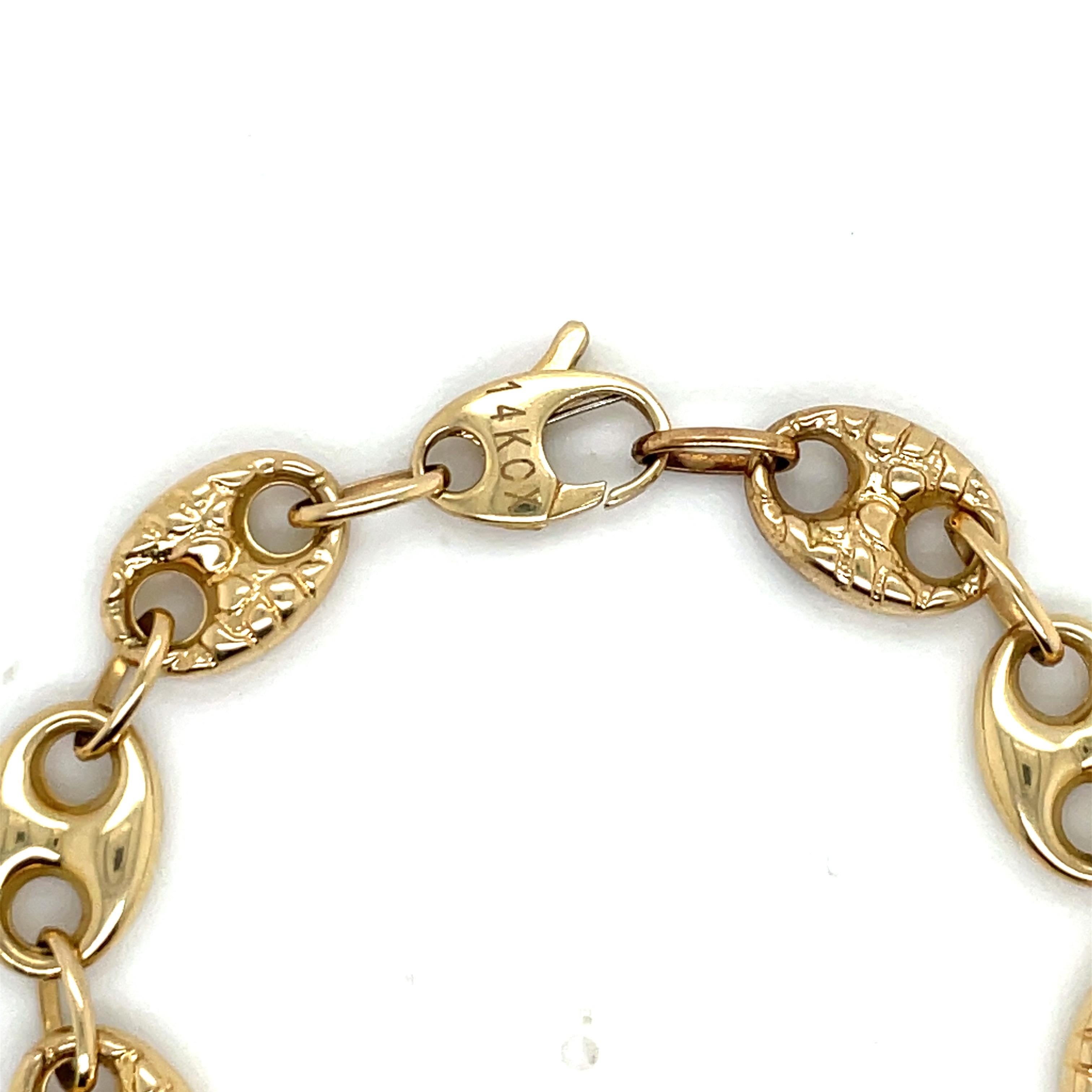 14 Karat Gelbgold Hochglanzpoliertes & gehämmertes Mariner-Gliederarmband 7,8 Gramm 1
