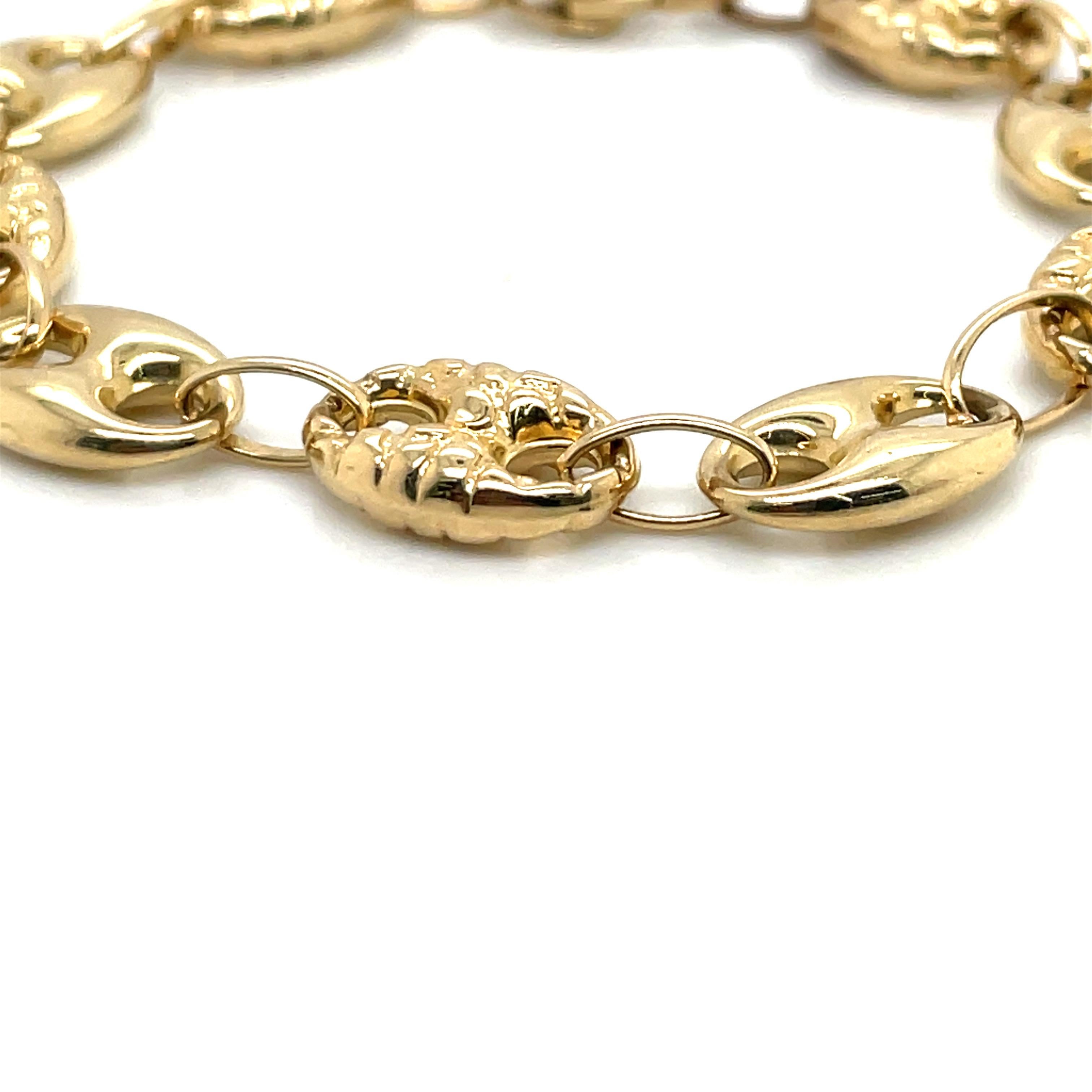 14 Karat Gelbgold Hochglanzpoliertes & gehämmertes Mariner-Gliederarmband 7,8 Gramm 3