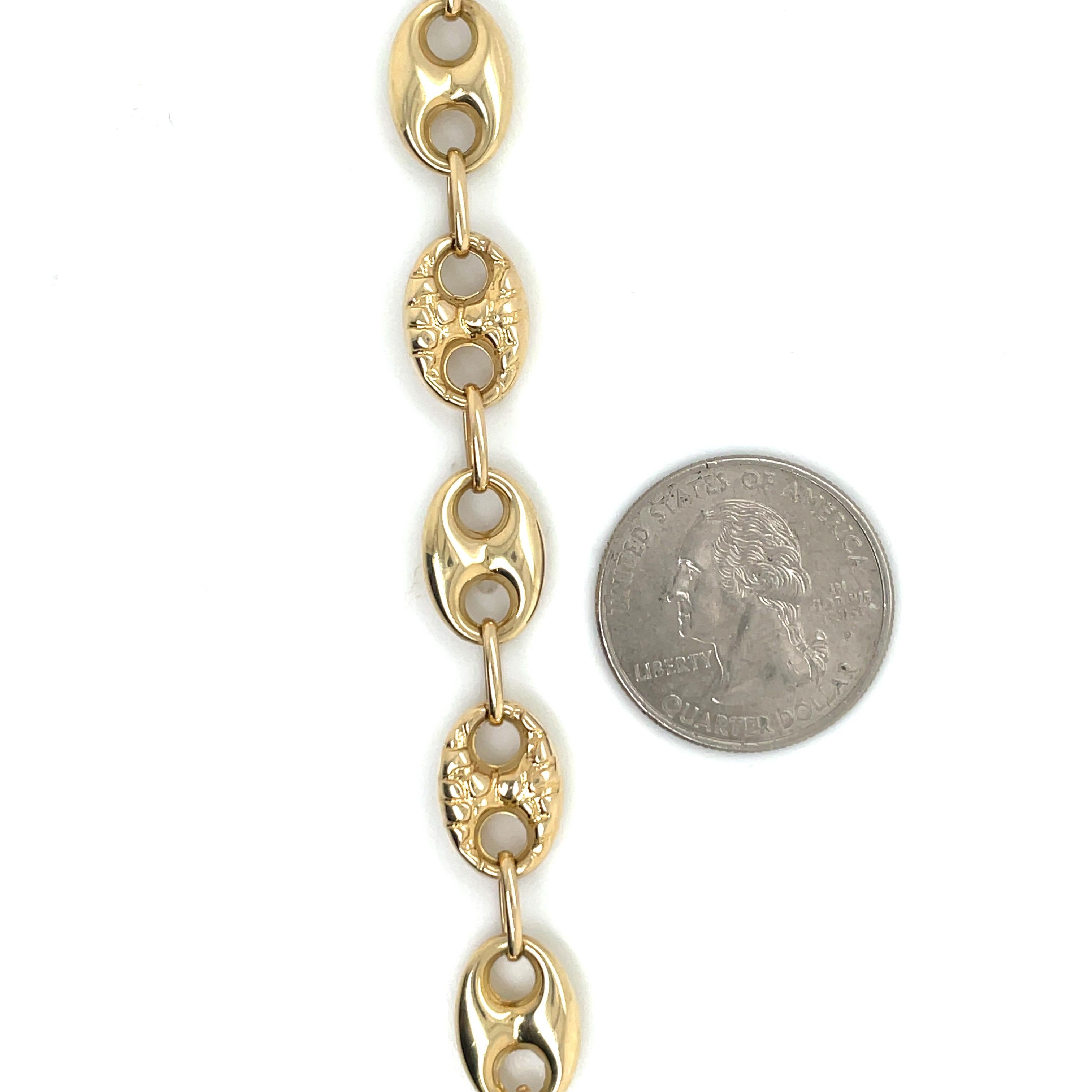 14 Karat Gelbgold Hochglanzpoliertes & gehämmertes Mariner-Gliederarmband 7,8 Gramm 4