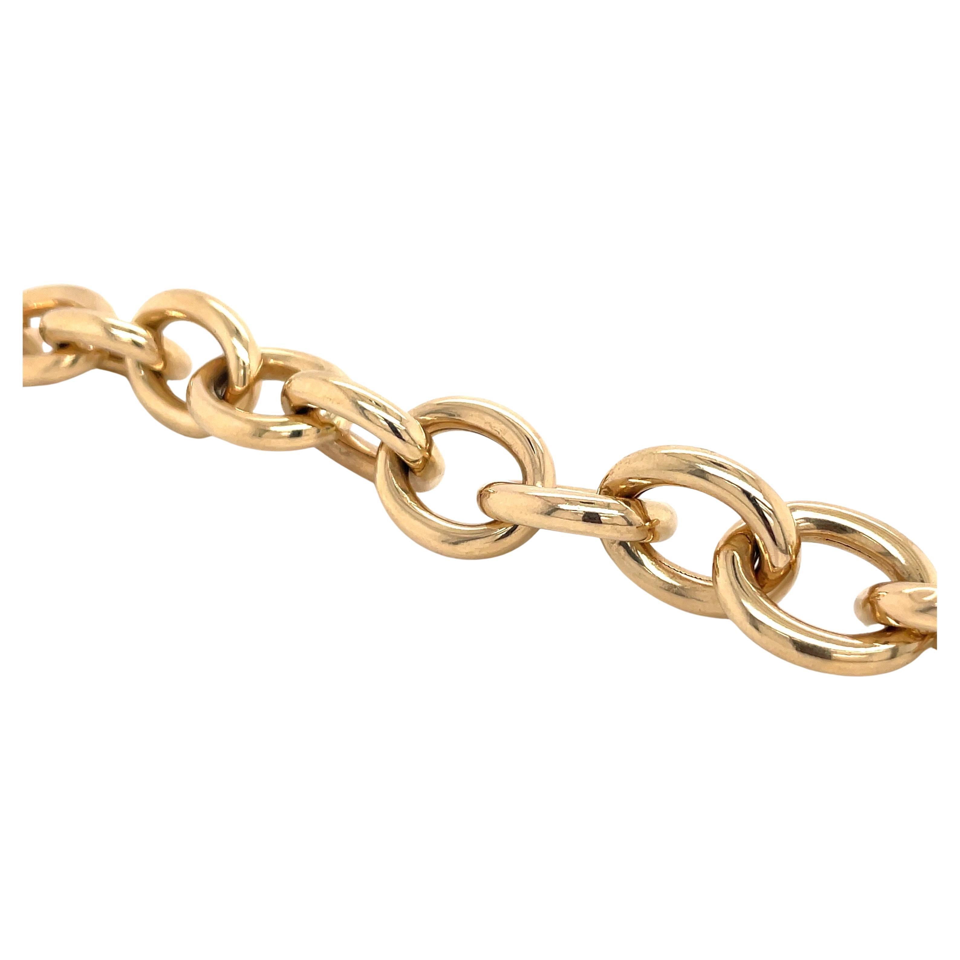Pulsera de eslabones ovalados pulidos de oro amarillo de 14 quilates 20,43 gramos en venta 2