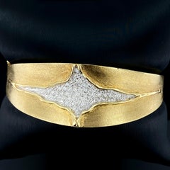14 Karat Yellow Gold Hinge Diamond Bangle Bracelet