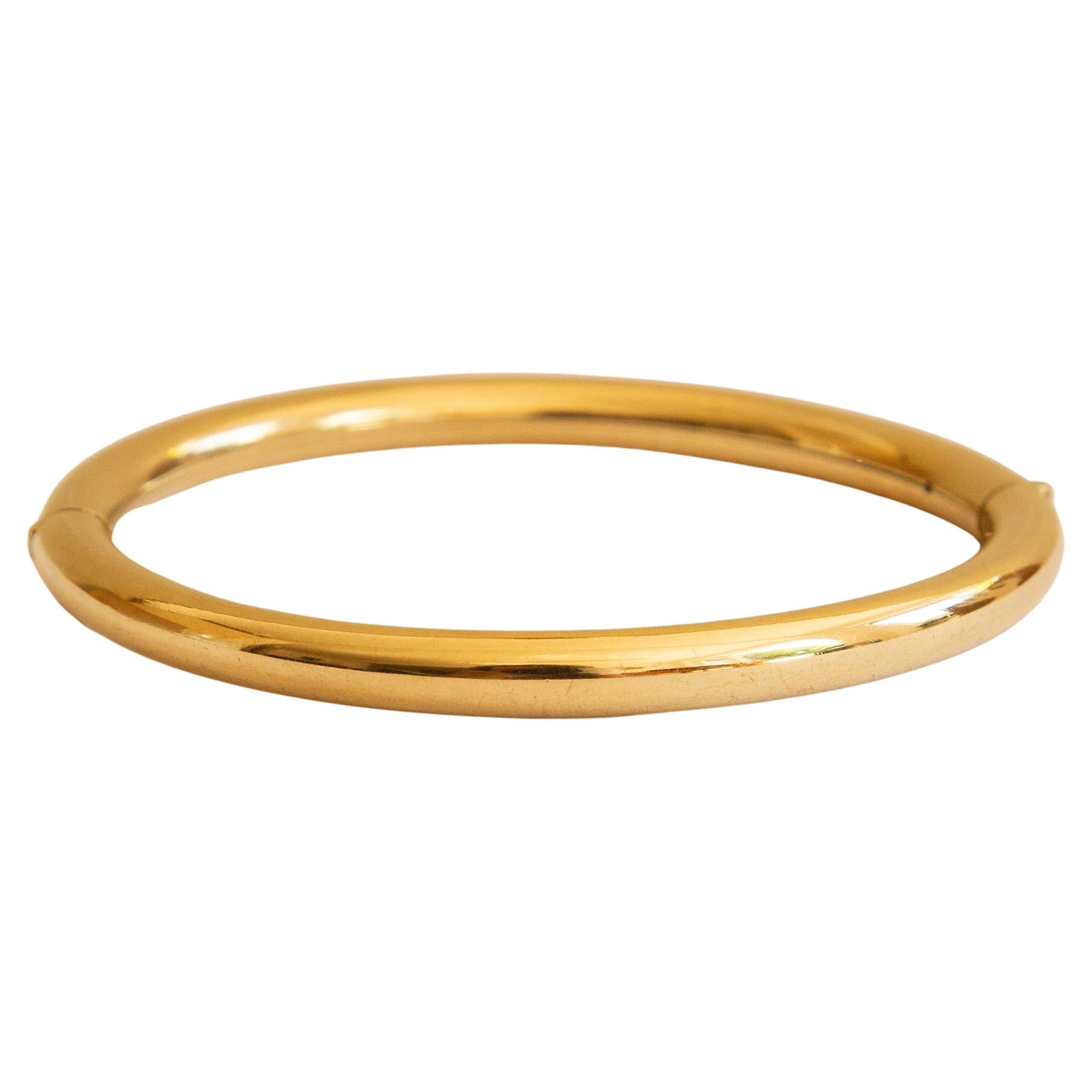 14 Karat Yellow Gold Hinged Bangle Rigid Bracelet  For Sale