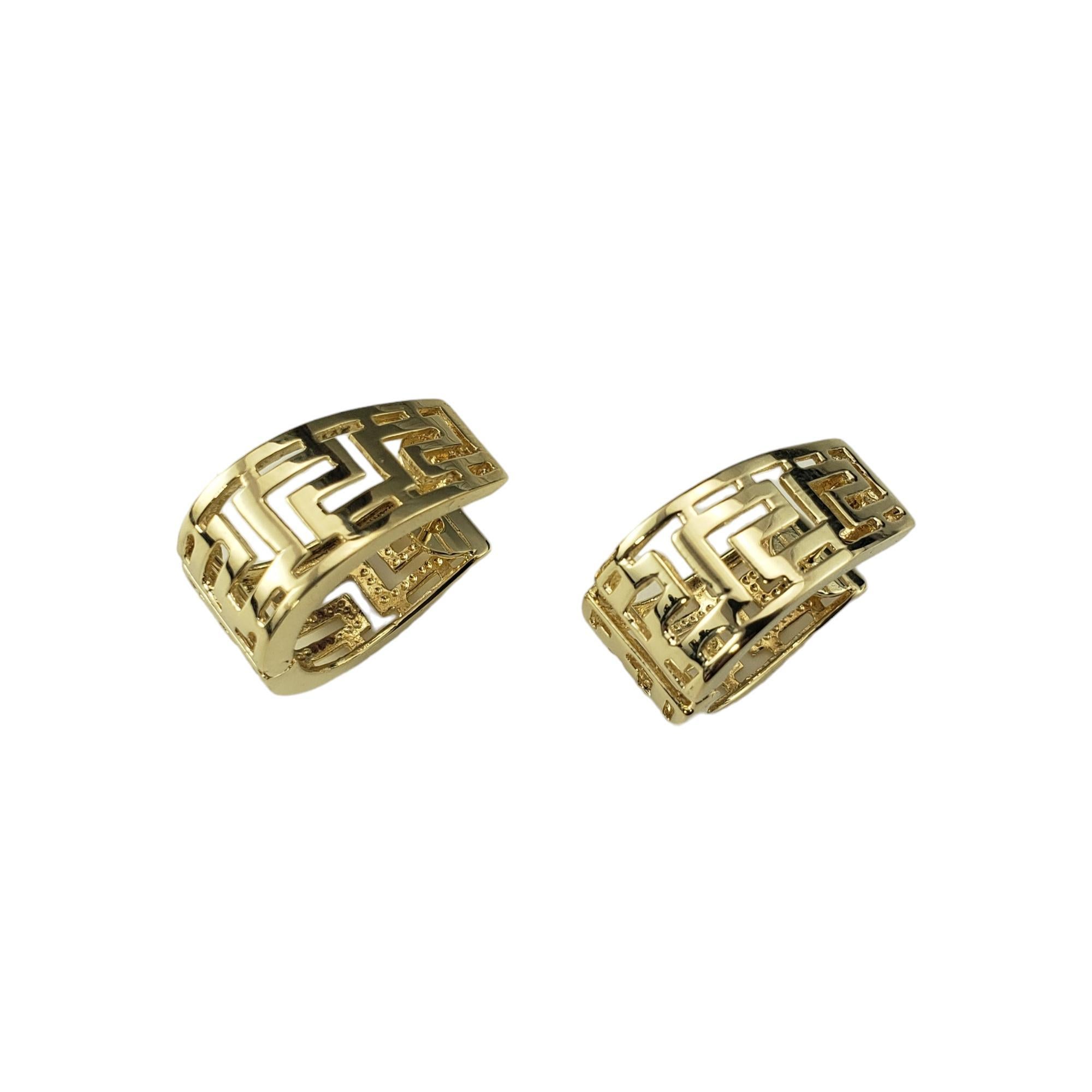 14 Karat Yellow Gold Hinged Hoop Maze Design Earrings #16920 For Sale