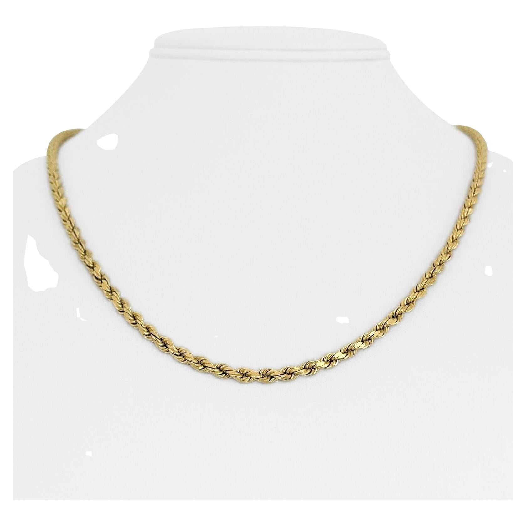 14 Karat Yellow Gold Hollow Diamond Cut Rope Chain Necklace For Sale at  1stDibs