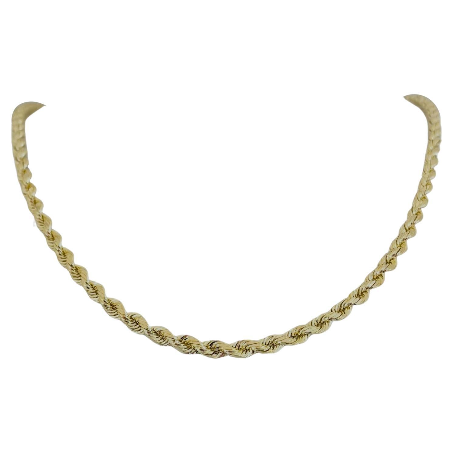 14 Karat Yellow Gold Hollow Light Diamond Cut Rope Chain Necklace Peru