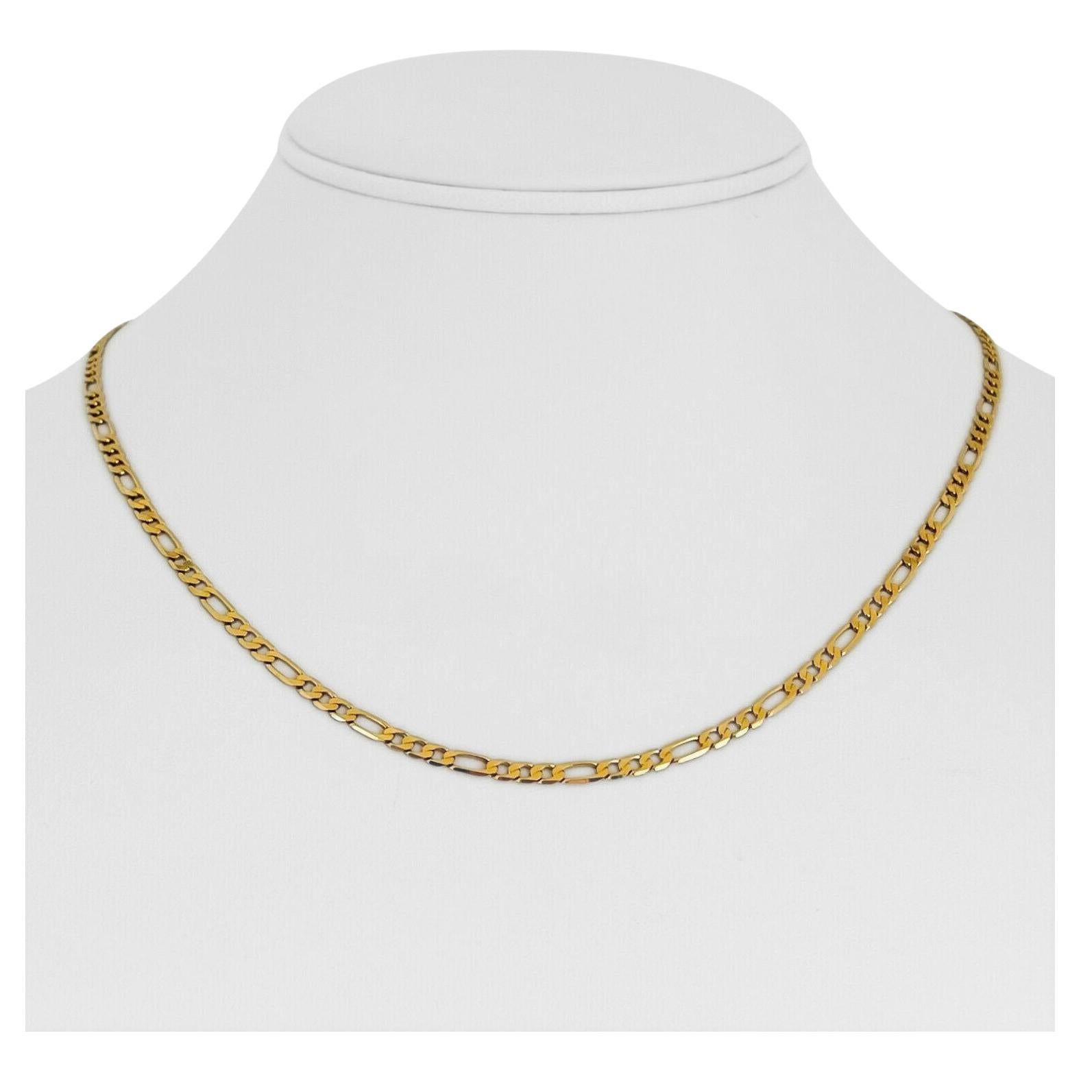 14 Karat Yellow Gold Hollow Ladies Figaro Link Chain Necklace Italy