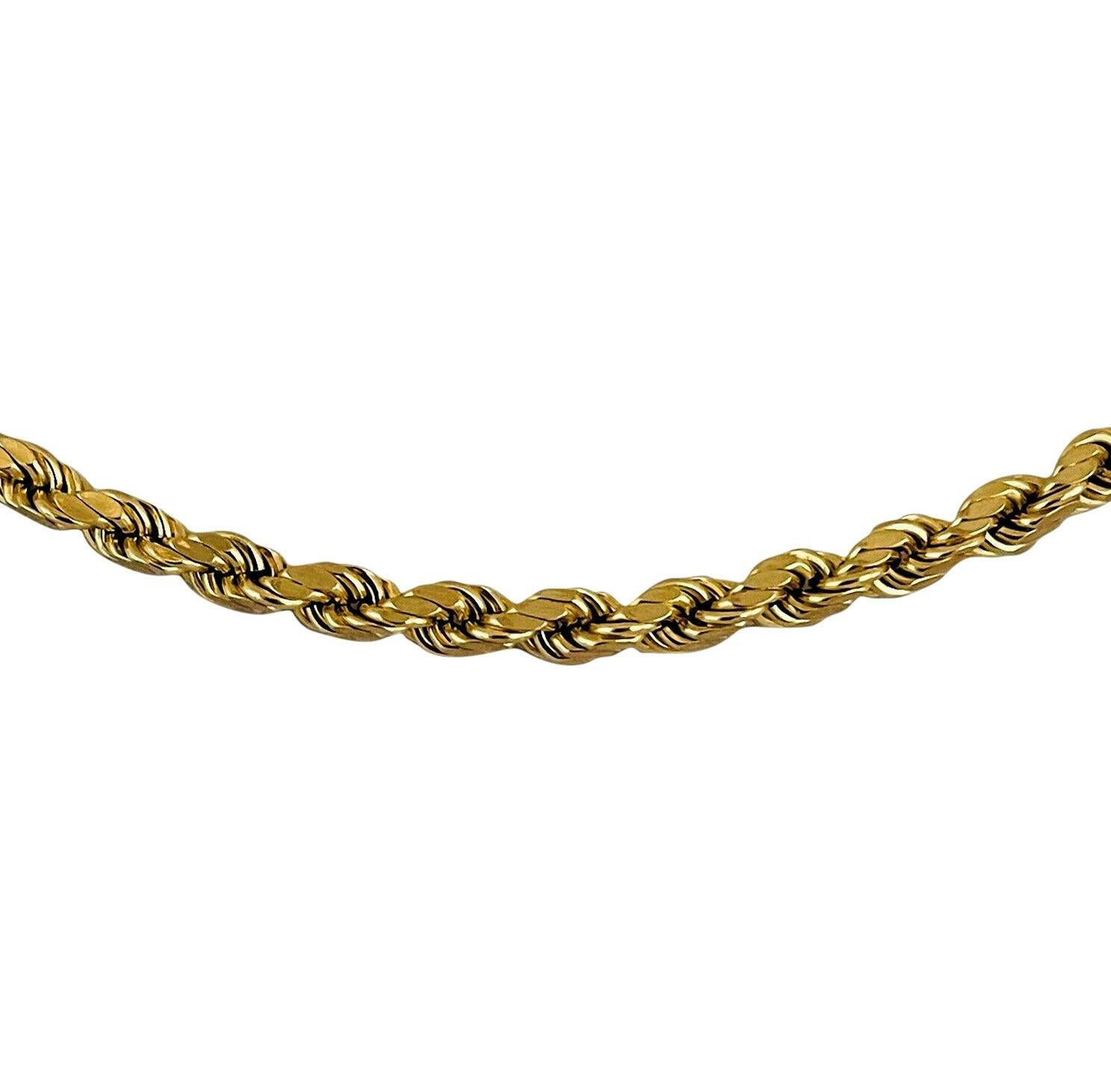 14 Karat Yellow Gold Hollow Light Diamond Cut Rope Chain Necklace In Good Condition In Guilford, CT