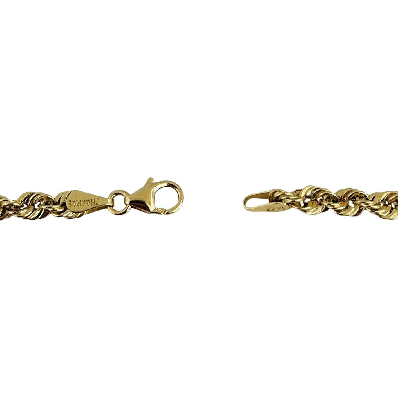 14 Karat Yellow Gold Hollow Light Diamond Cut Rope Chain Necklace Peru In Good Condition In Guilford, CT