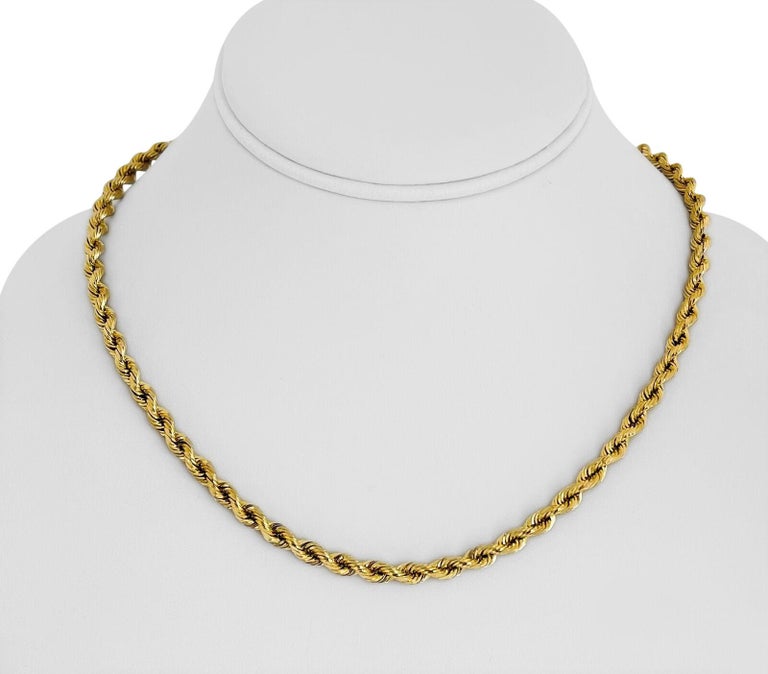 14 Karat Yellow Gold Hollow Light Diamond Cut Rope Chain Necklace Peru ...