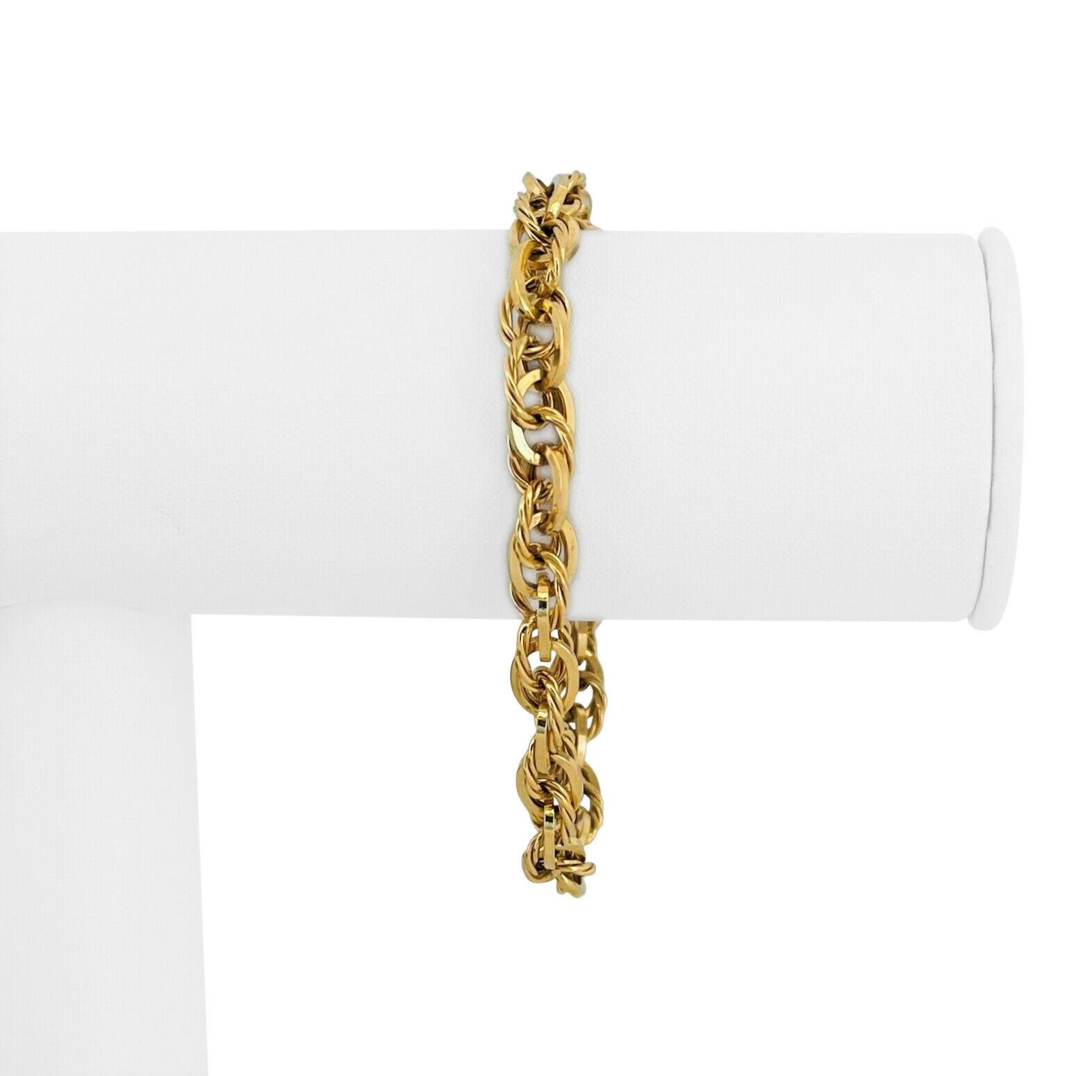14k Yellow Gold 9.6g Hollow Light 7mm Fancy Twisted Cable Link Bracelet Italy 7