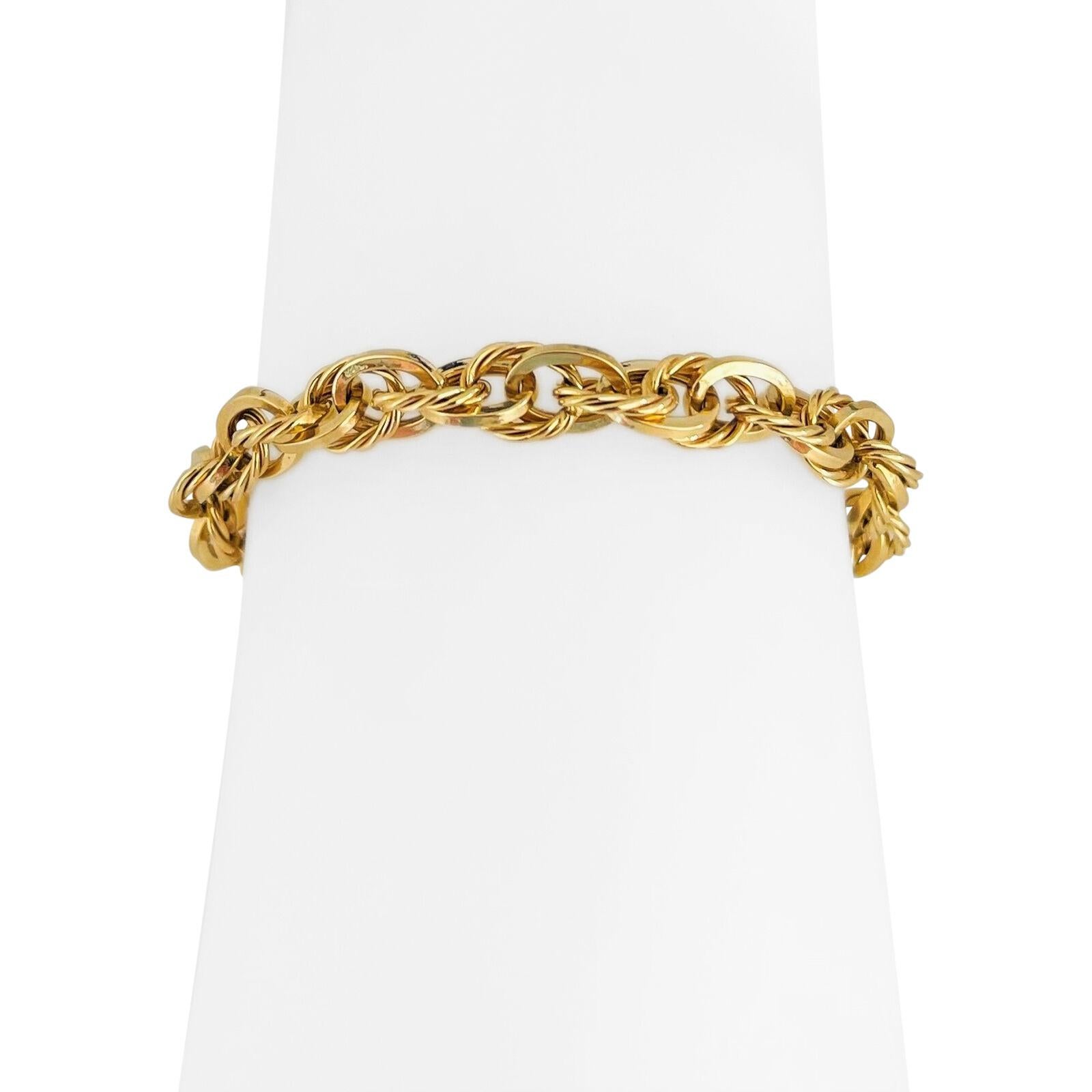 14 Karat Yellow Gold Hollow Light Fancy Twisted Cable Link Bracelet Italy 3