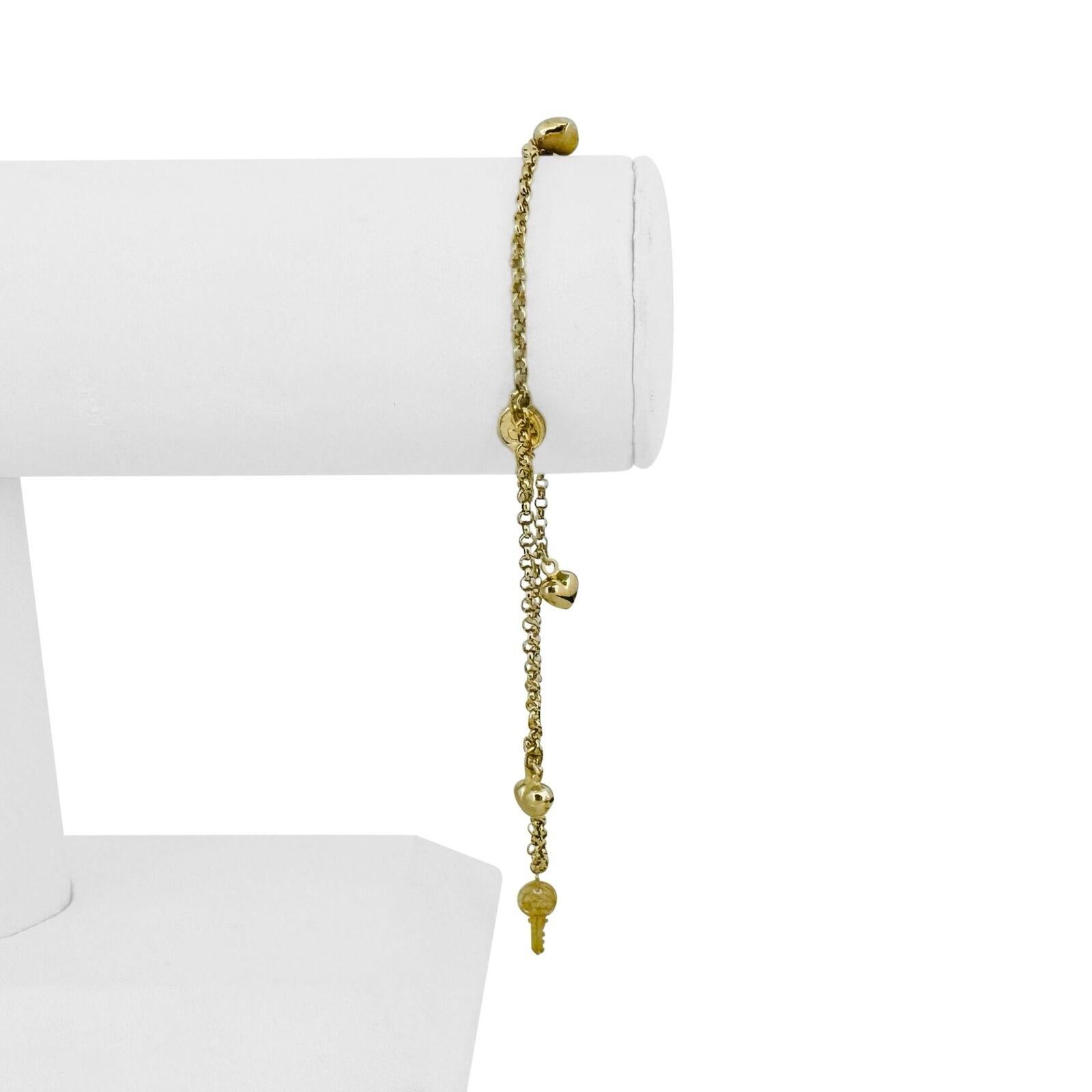 14k Gelbgold 4g hohlen Licht Schlüssel und Herz Charme Kabel Link Fußkettchen 9,5