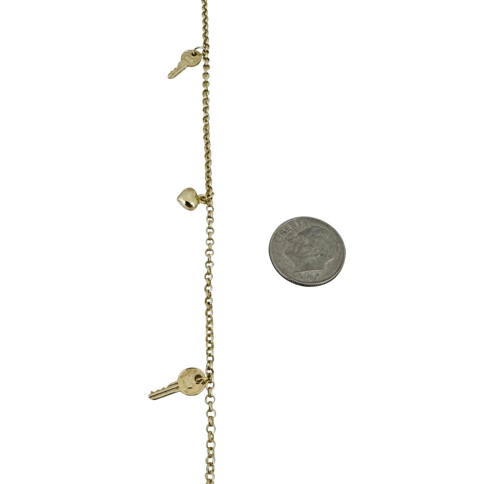 14 Karat Gelbgold Hohllicht-Schlüssel und Herz-Charm-Kabel-Gliederarmband für Damen oder Herren