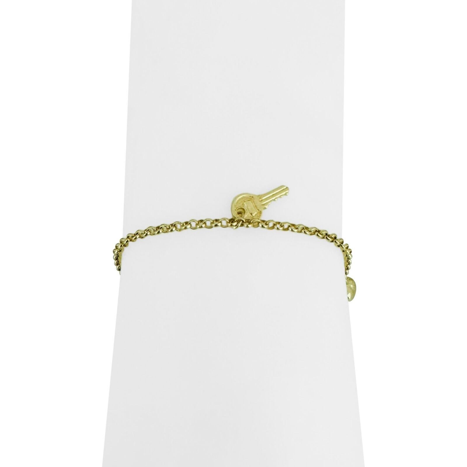 14 Karat Gelbgold Hohllicht-Schlüssel und Herz-Charm-Kabel-Gliederarmband 4