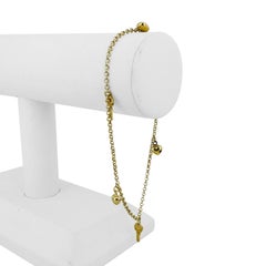 14 Karat Gelbgold Hohllicht-Schlüssel und Herz-Charm-Kabel-Gliederarmband
