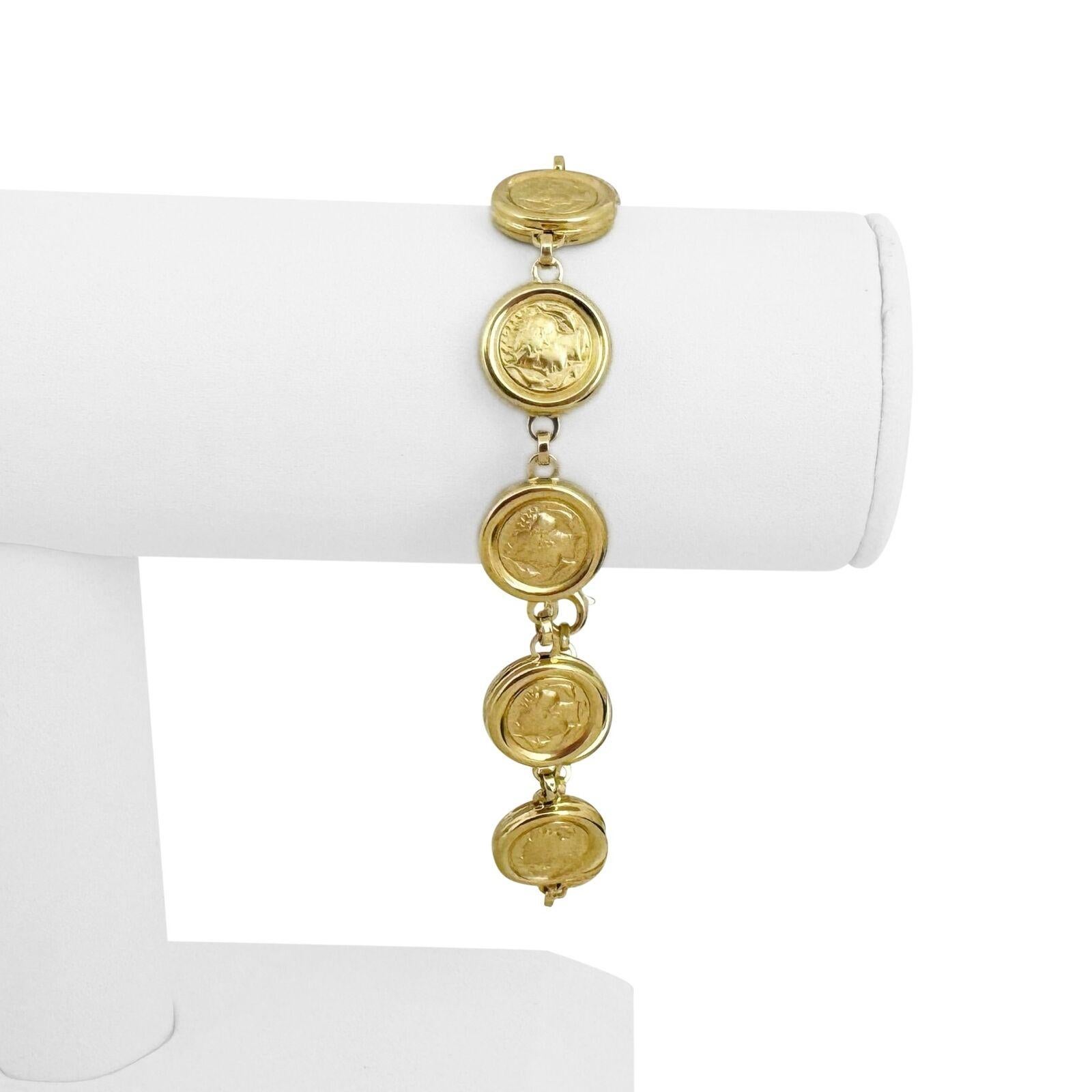 14k Gelbgold 11,5g hohlen Licht 13mm römische Münze Link Armband Italien 8