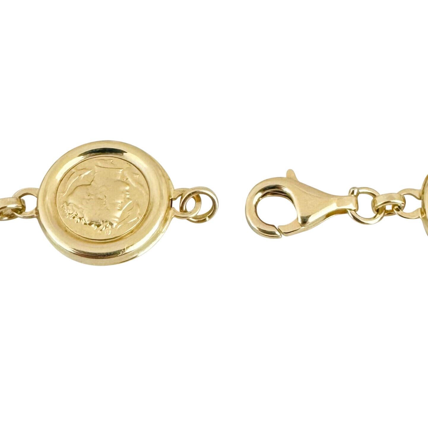 14 Karat Gelbgold Hohl-Leuchte römische Münze Gliederarmband Italien 1