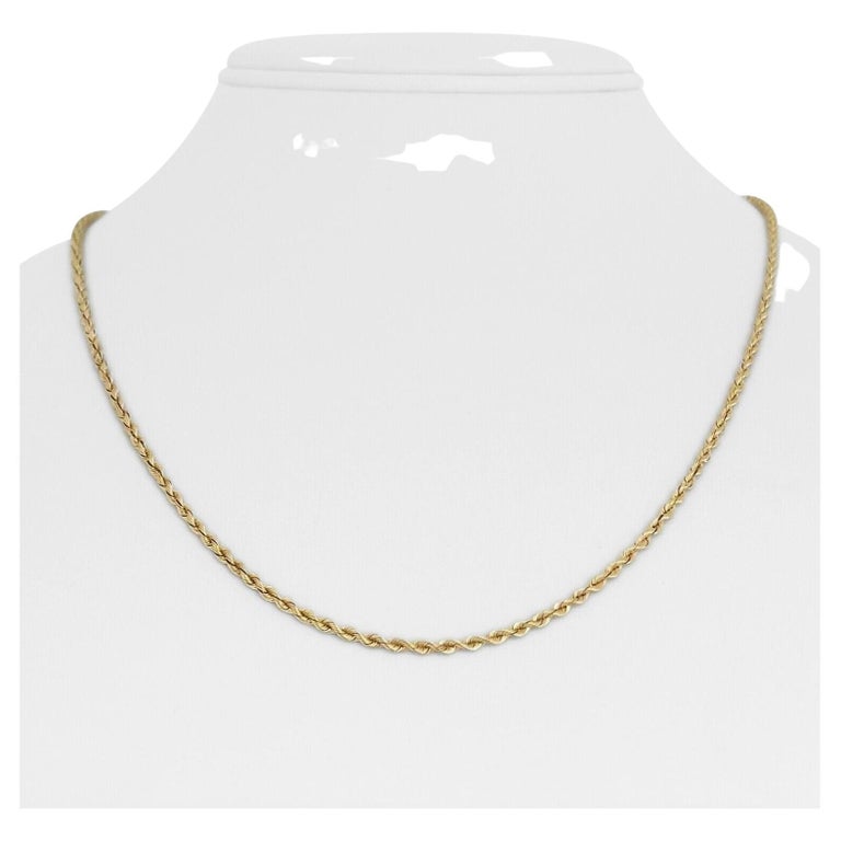 14 Karat Yellow Gold Hollow Light Rope Chain Necklace For Sale at 1stDibs