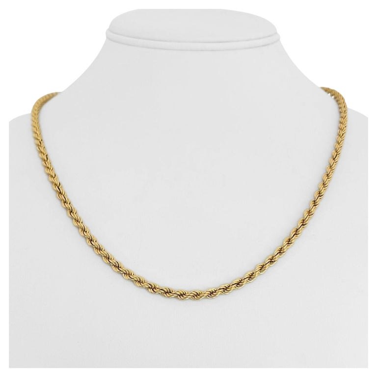 14 Karat Yellow Gold Hollow Light Rope Chain Necklace For Sale at 1stDibs