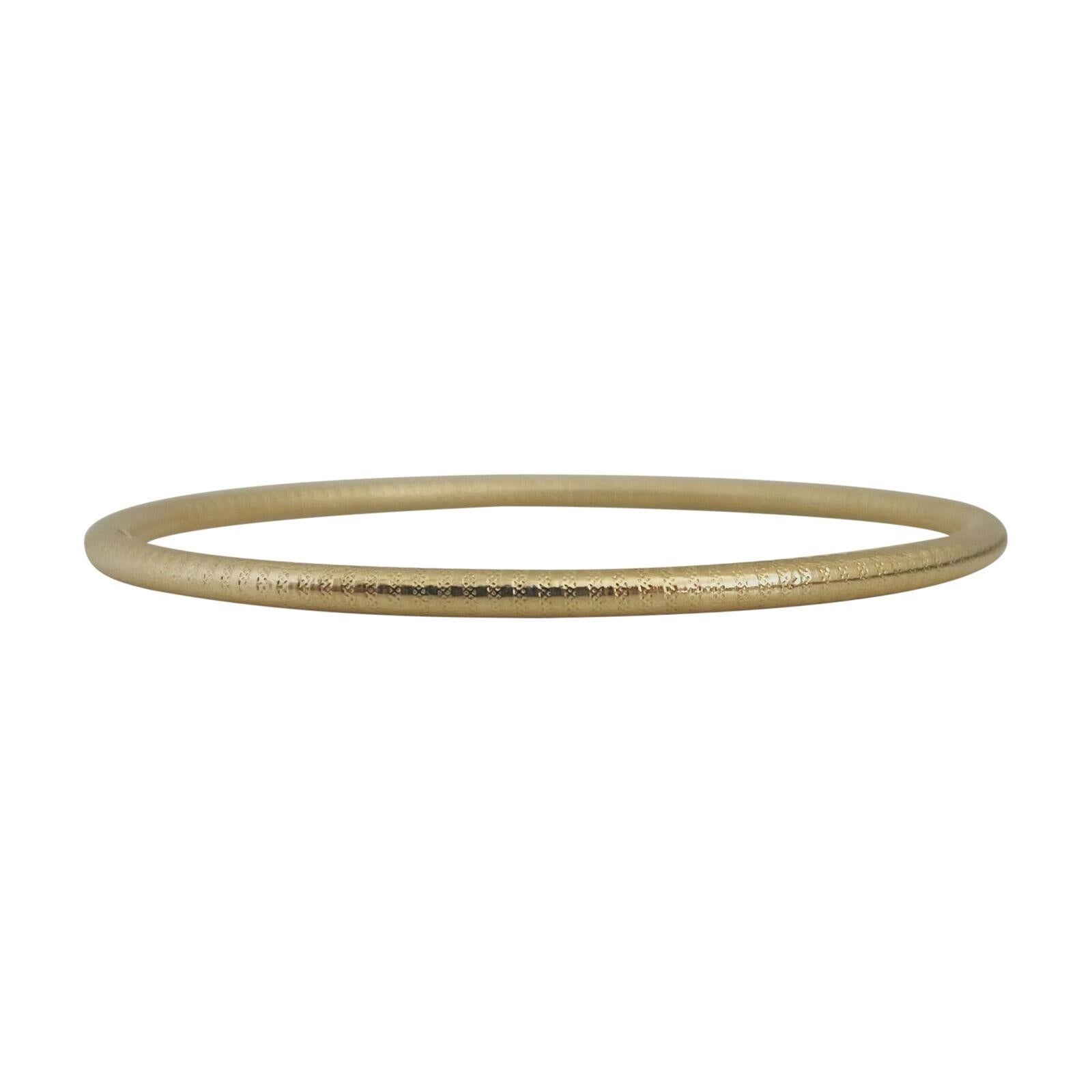 Women's or Men's 14 Karat Yellow Gold Hollow Light Textured Circle Bangle Bracelet