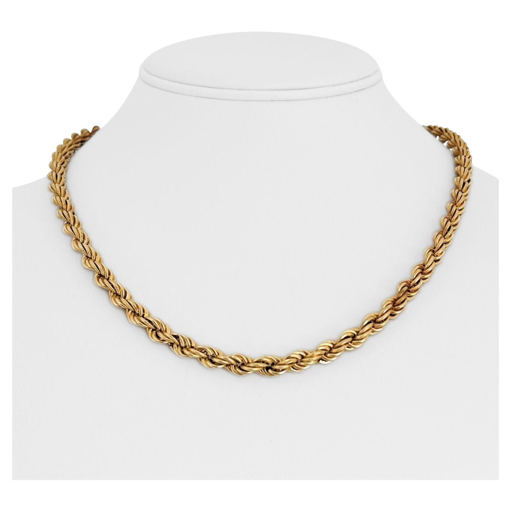 14 Karat Yellow Gold Hollow Light Rope Chain Necklace For Sale at 1stDibs