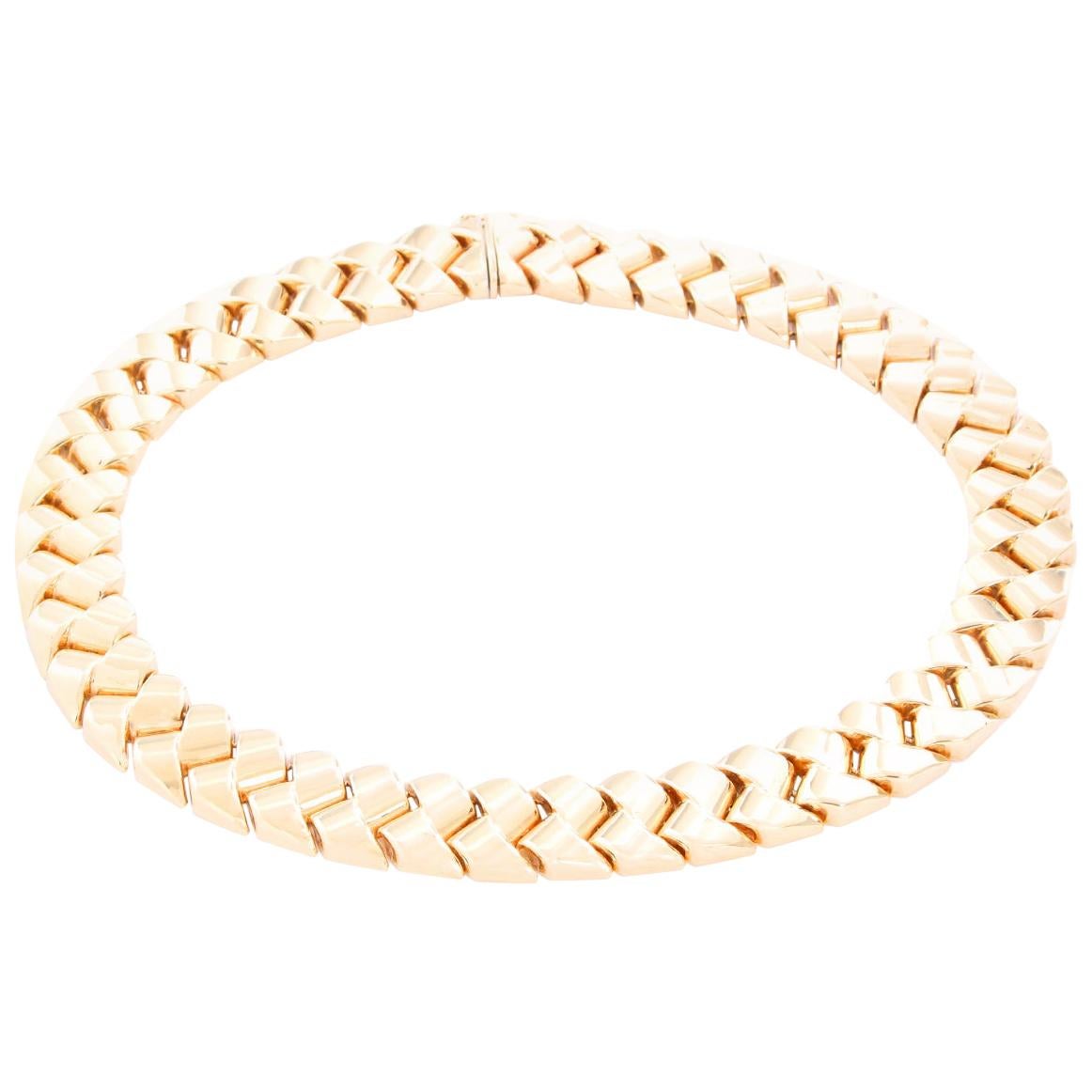 14 Karat Yellow Gold Hollow Link Necklace For Sale