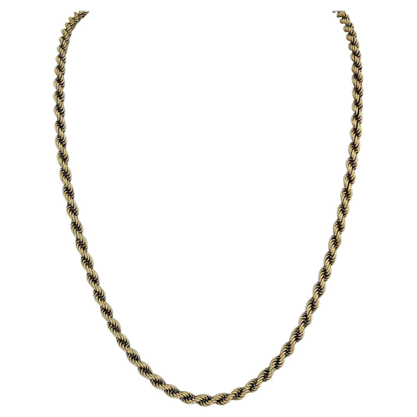 Long collier à chaîne creuse en or jaune 14 carats avec chaîne en corde française, Italie