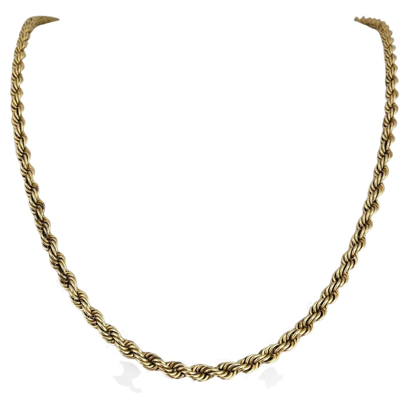 Rope Design and High Polished Long Gold Necklace For Sale at 1stDibs