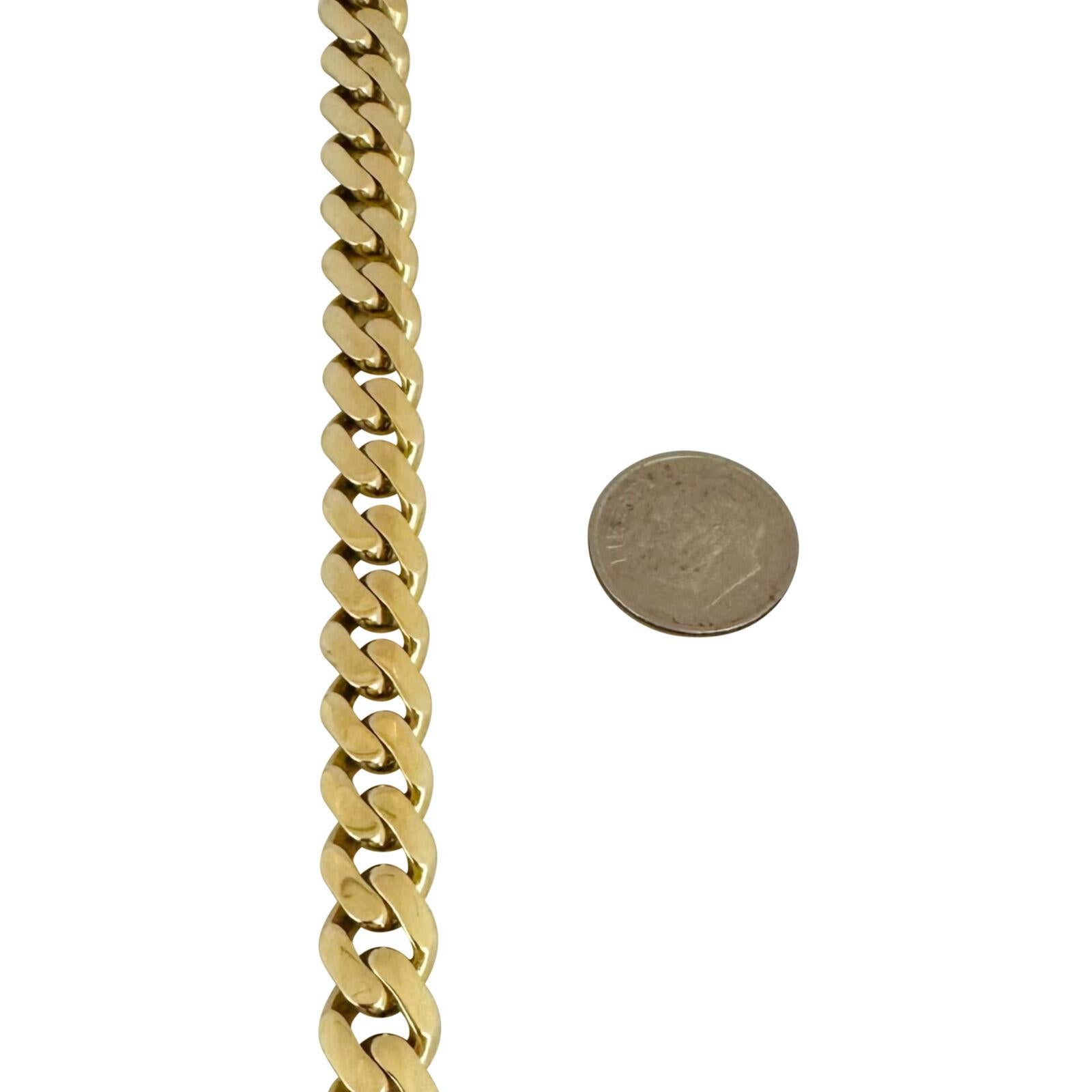 14 Karat Yellow Gold Hollow Men's Cuban Link Bracelet with CZ Clasp For Sale 1