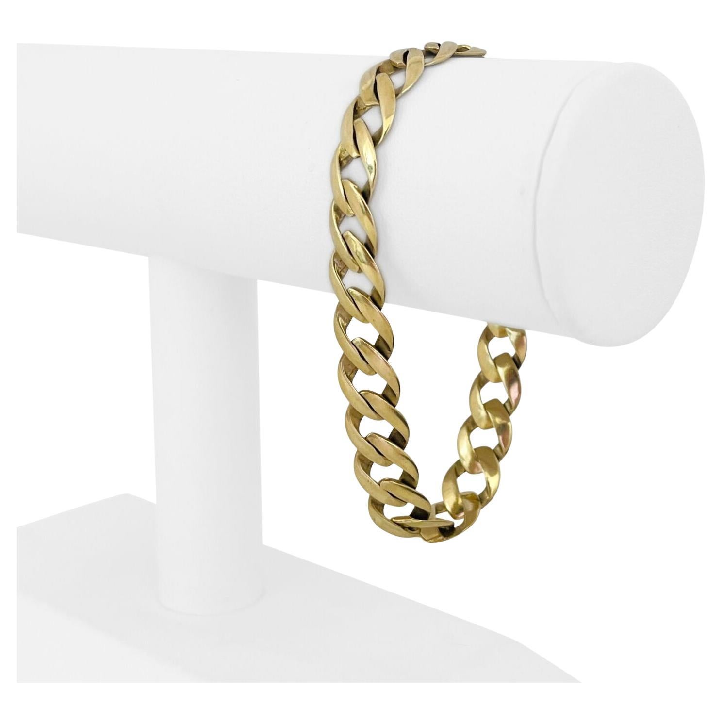 14 Karat Yellow Gold Hollow Men's Curb Link Bracelet 