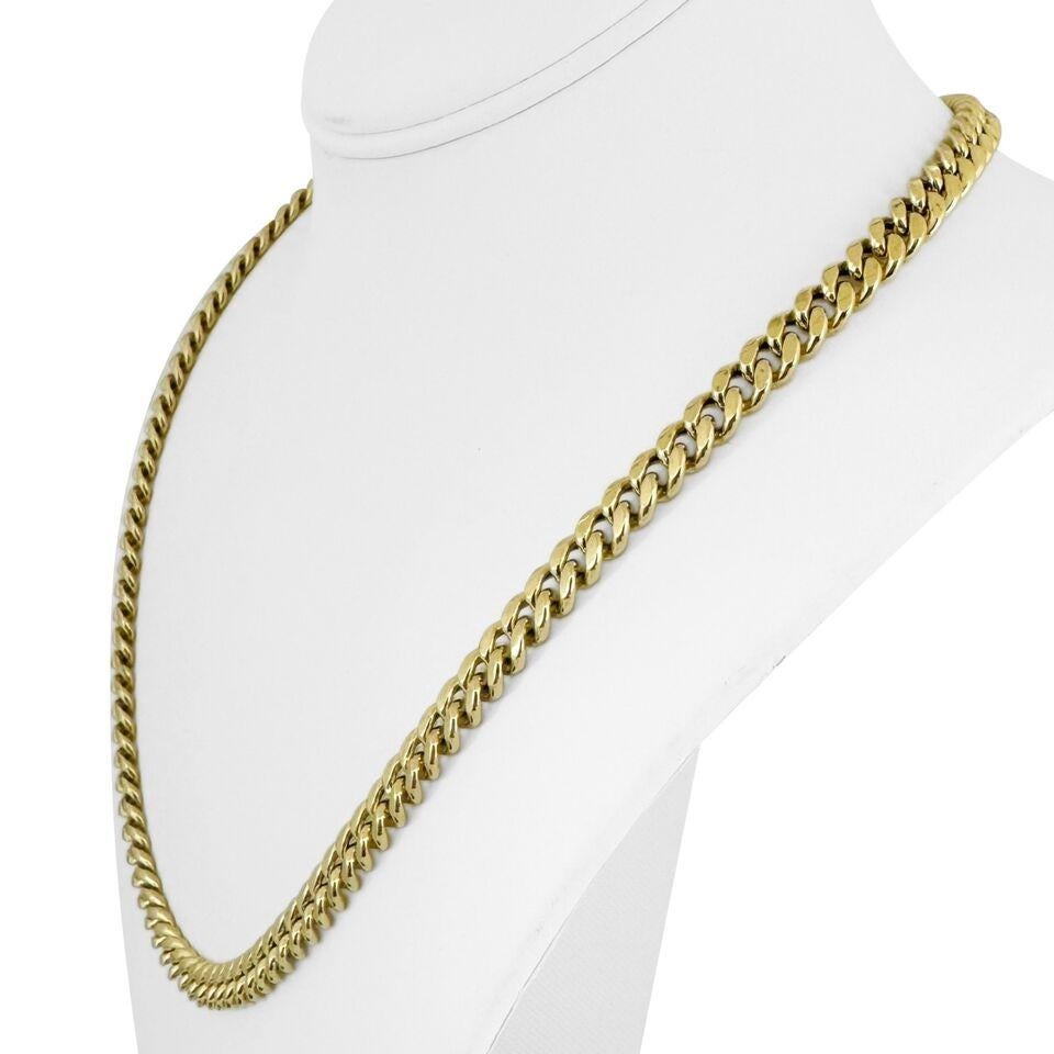 14 Karat Yellow Gold Hollow Polished Cuban Link Chain Necklace In Good Condition For Sale In Guilford, CT