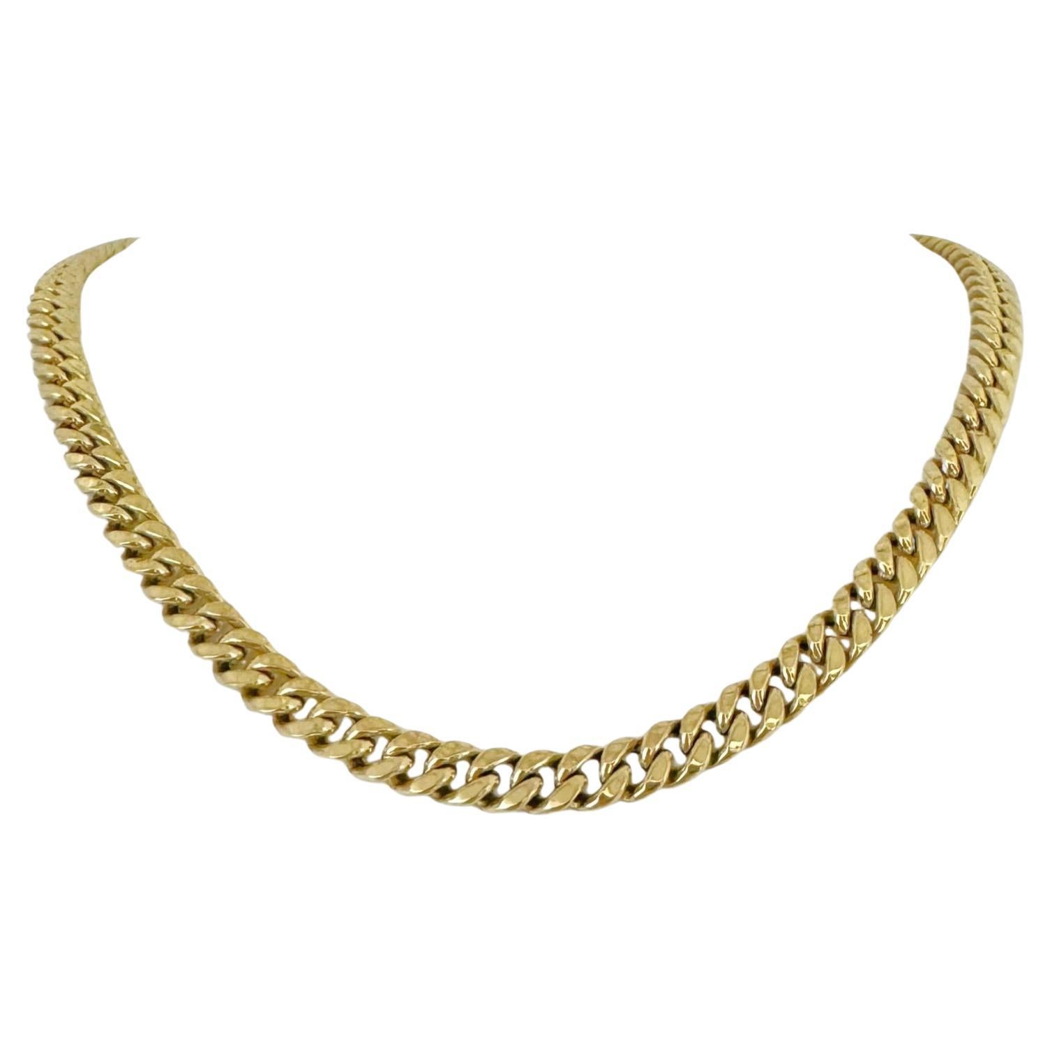 14 Karat Yellow Gold Hollow Polished Cuban Link Chain Necklace 