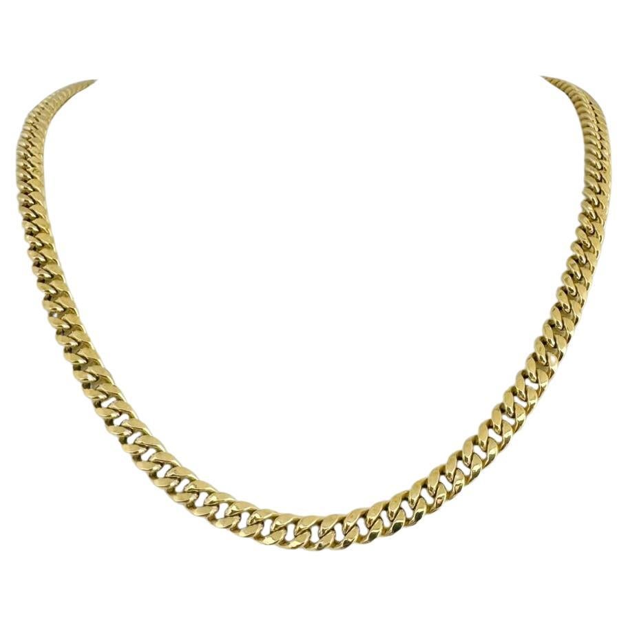 14 Karat Yellow Gold Hollow Polished Cuban Link Chain Necklace For Sale