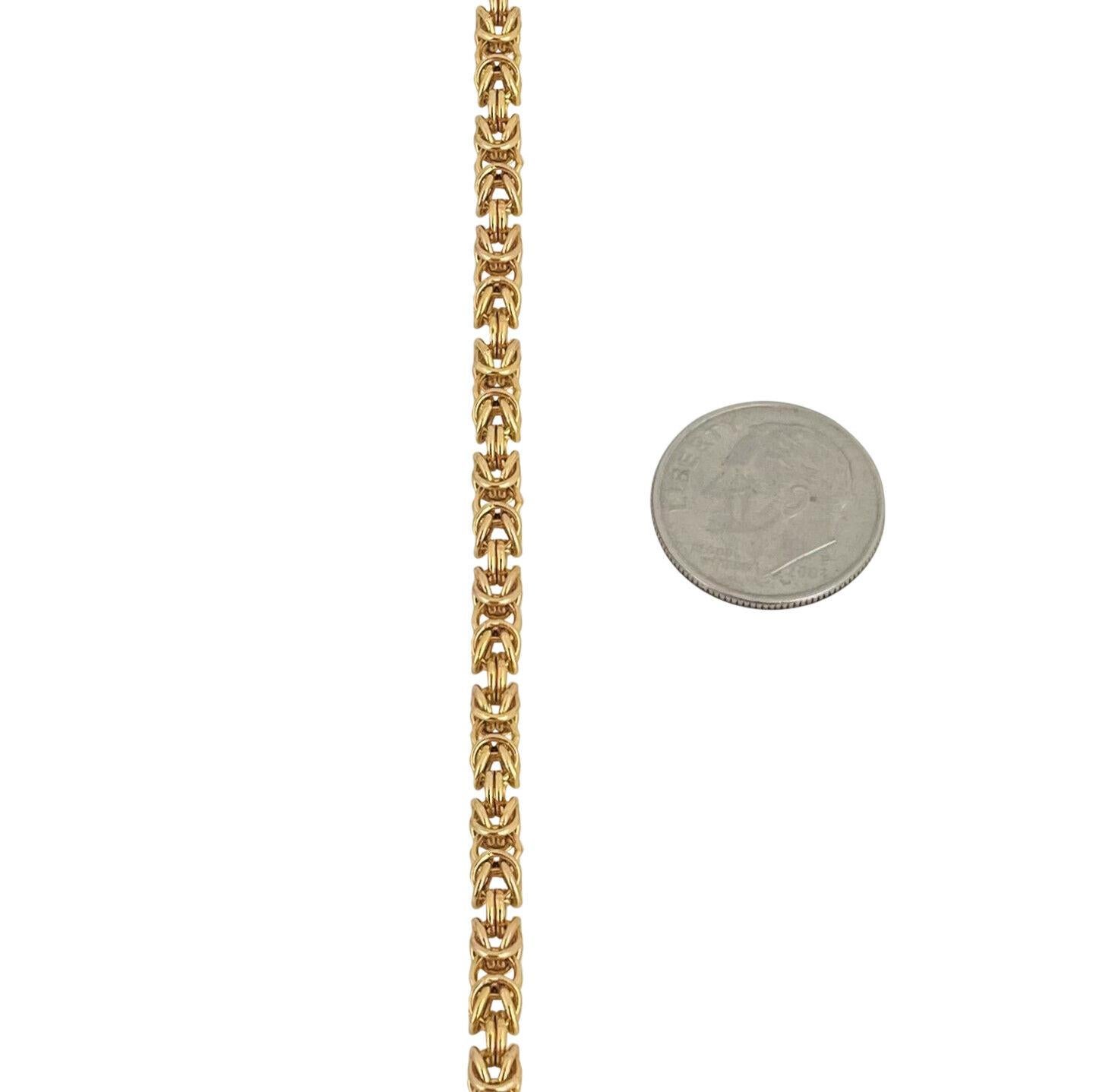 14 Karat Gelbgold Hohl Quadratische byzantinische Gliederkette Halskette Italien 1