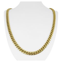 14 Karat Yellow Gold Hollow Thick Cuban Link Chain Necklace 