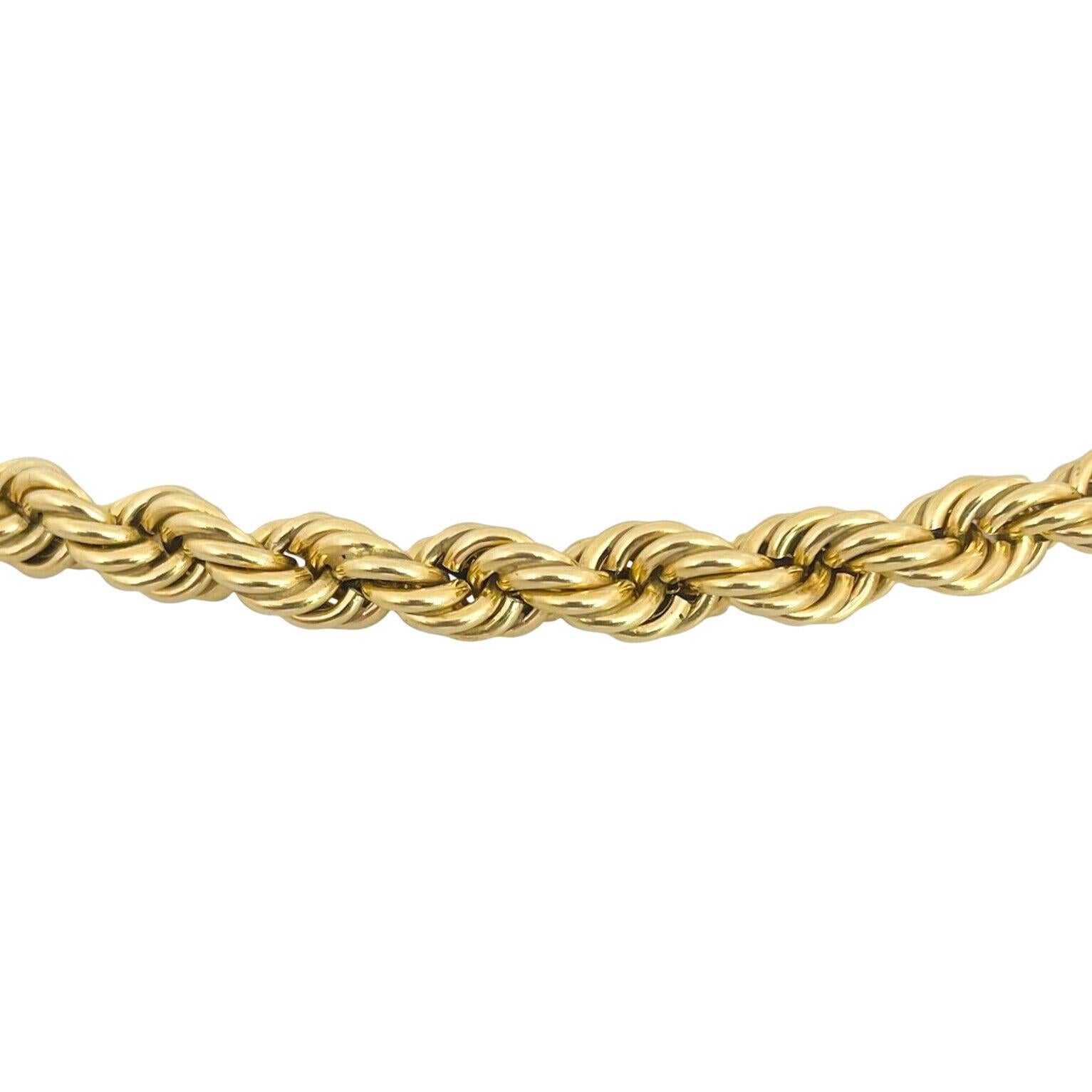 Collar de cadena larga de cuerda gruesa hueca de oro amarillo de 14 quilates en Bueno Estado en Guilford, CT