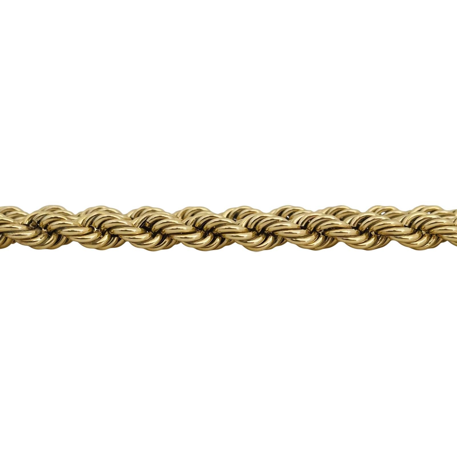 Femenino o masculino Collar de cadena larga de cuerda gruesa hueca de oro amarillo de 14 quilates