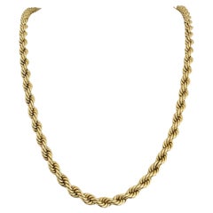 Collar de cadena larga de cuerda gruesa hueca de oro amarillo de 14 quilates