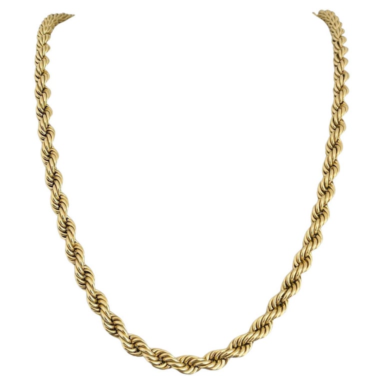 14 Karat Yellow Gold Hollow Thick Long Rope Chain Necklace For Sale at  1stDibs