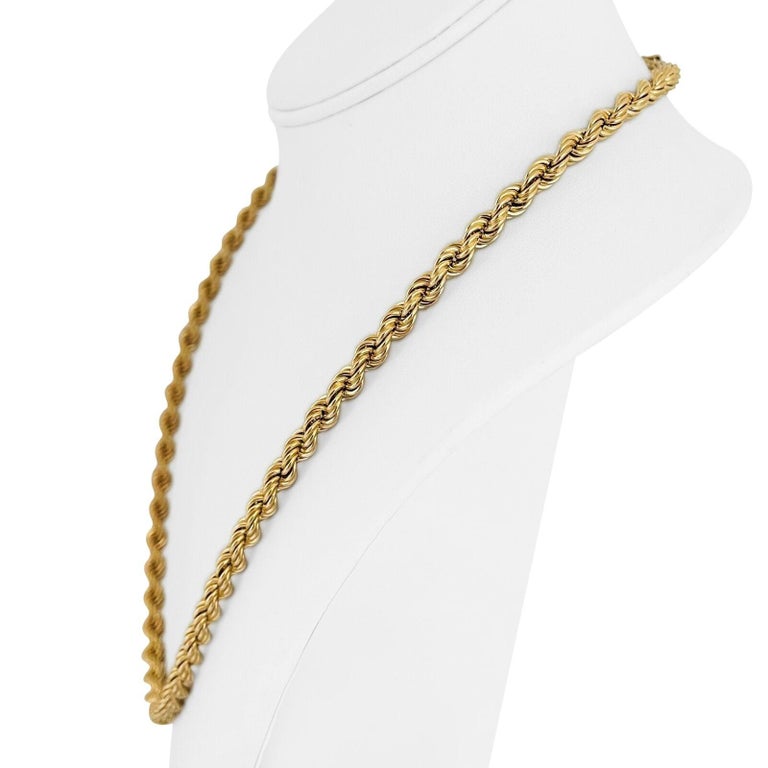 14 Karat Yellow Gold Hollow Thick Rope Chain Necklace For Sale at 1stDibs