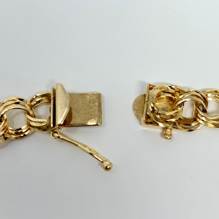 14 Karat Yellow Gold Hollow Triple Circle Link Charm Bracelet For Sale ...
